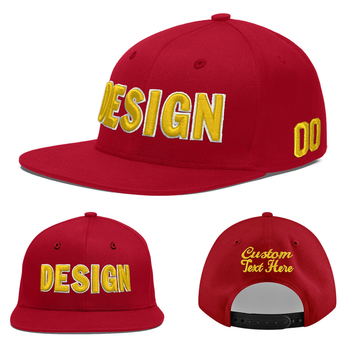 Custom Red 3D Puff Embroidery Flat Embroidery Casual Sport Baseball Cap