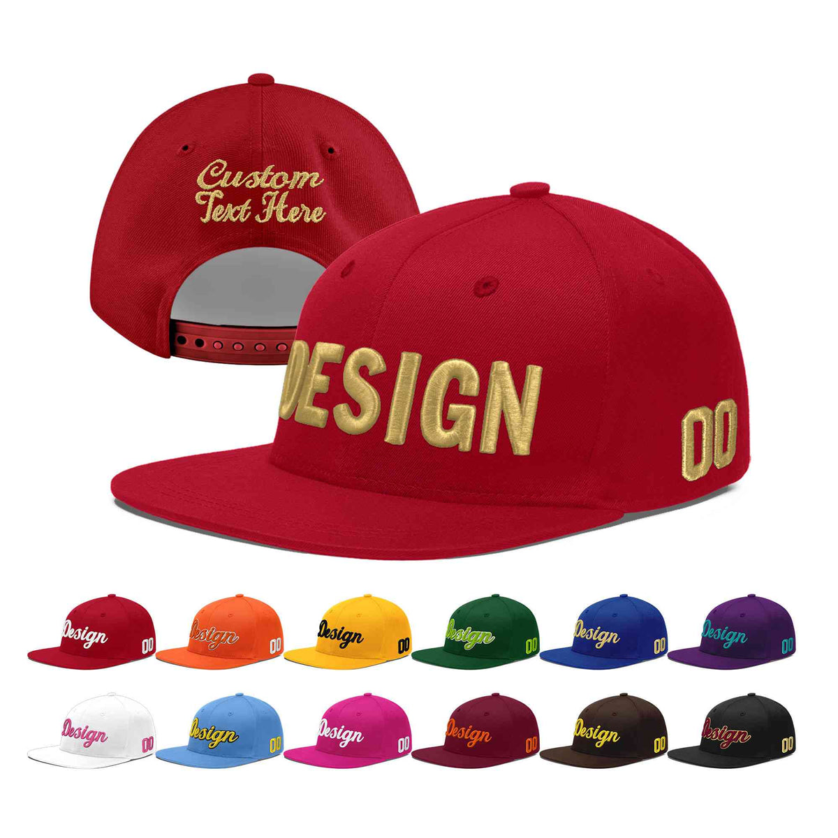 Custom Red 3D Puff Embroidery Flat Embroidery Casual Sport Baseball Cap