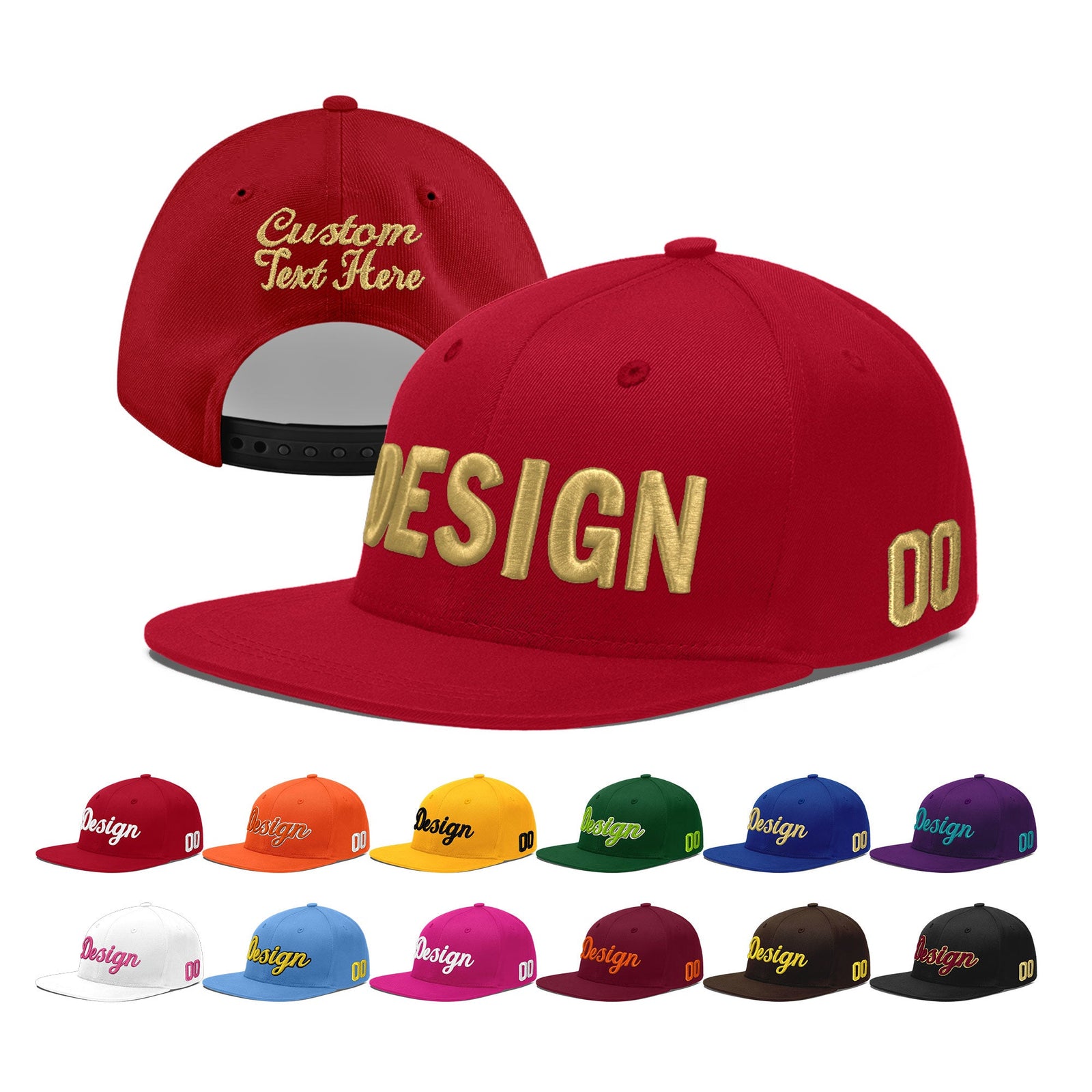 Custom Red 3D Puff Embroidery Flat Embroidery Casual Sport Baseball Cap