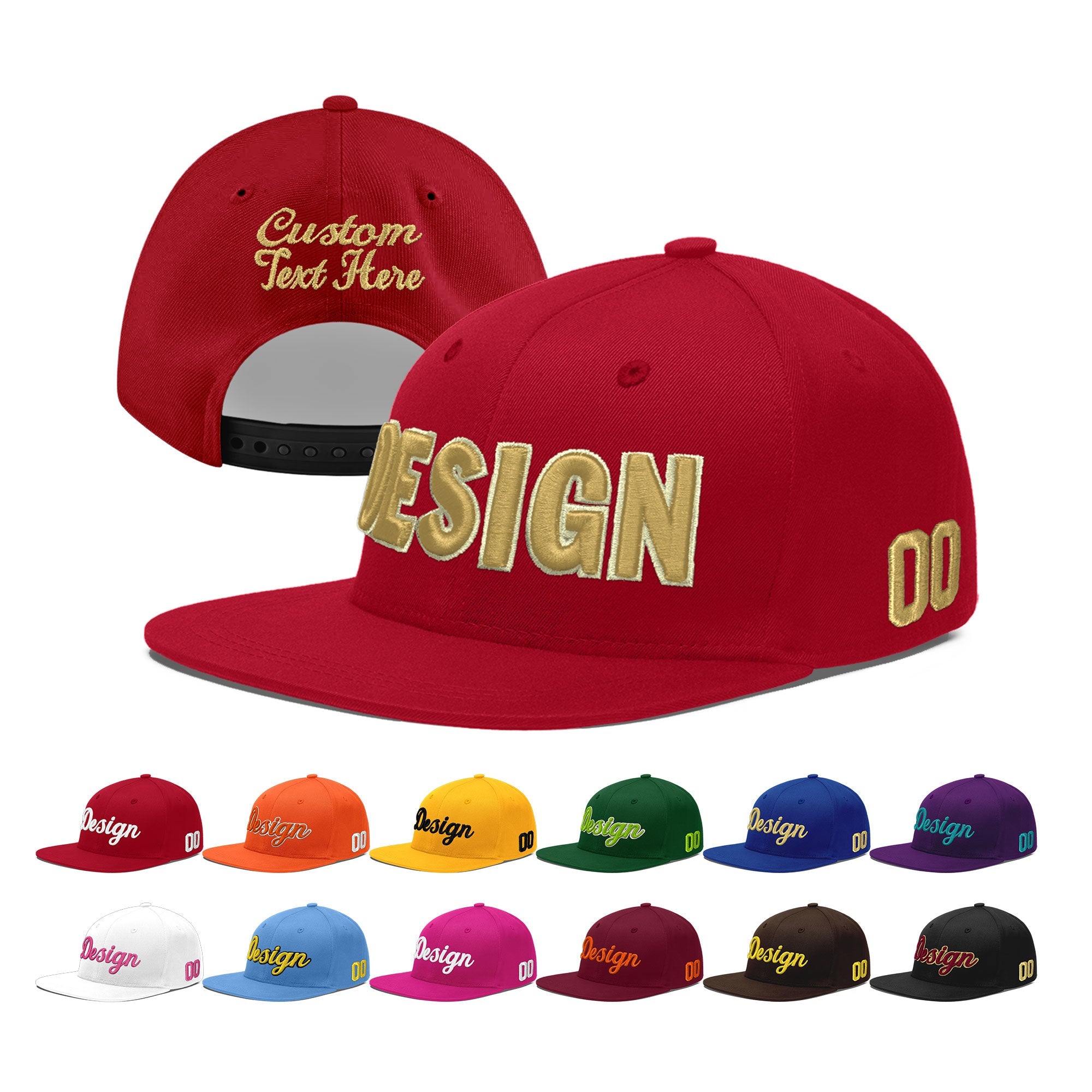 Custom Red 3D Puff Embroidery Flat Embroidery Casual Sport Baseball Cap