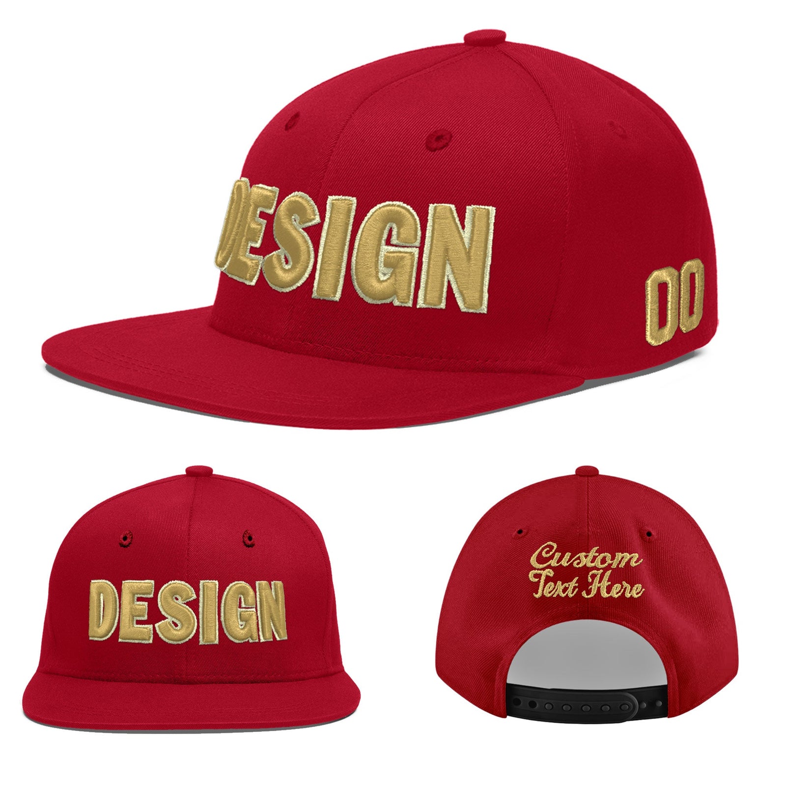 Custom Red 3D Puff Embroidery Flat Embroidery Casual Sport Baseball Cap