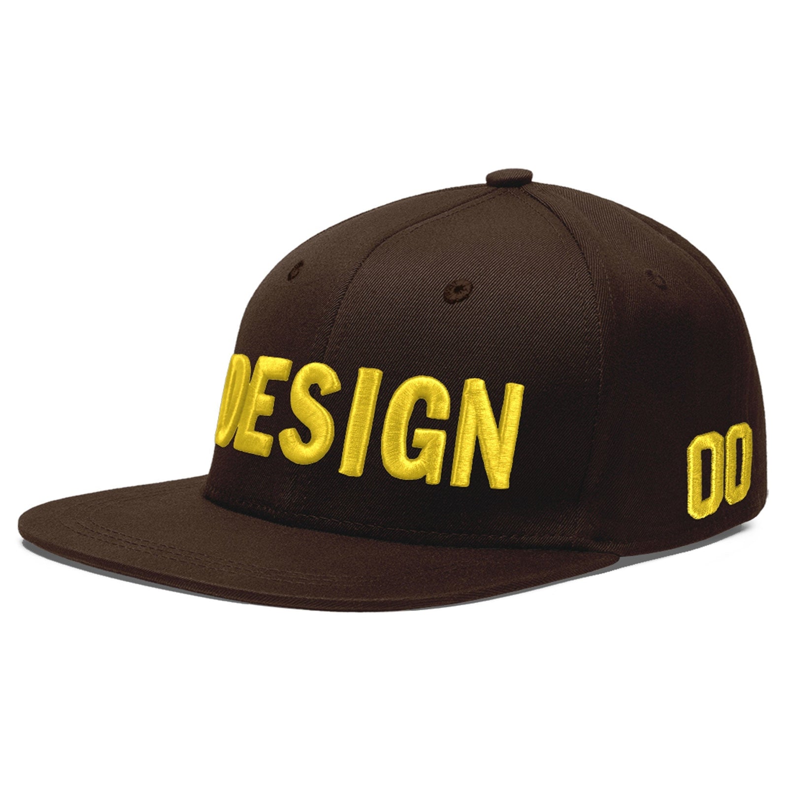 Custom Brown 3D Puff Embroidery Flat Embroidery Casual Sport Baseball Cap