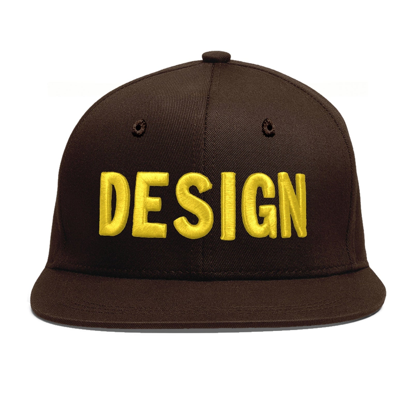 Custom Brown 3D Puff Embroidery Flat Embroidery Casual Sport Baseball Cap
