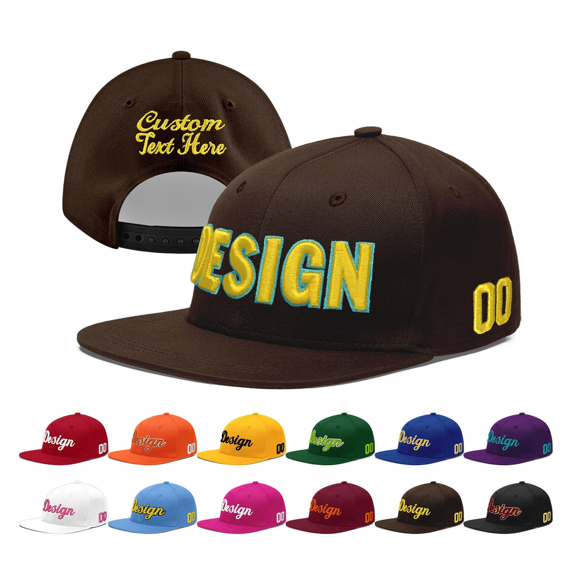 Custom Brown 3D Puff Embroidery Flat Embroidery Casual Sport Baseball Cap