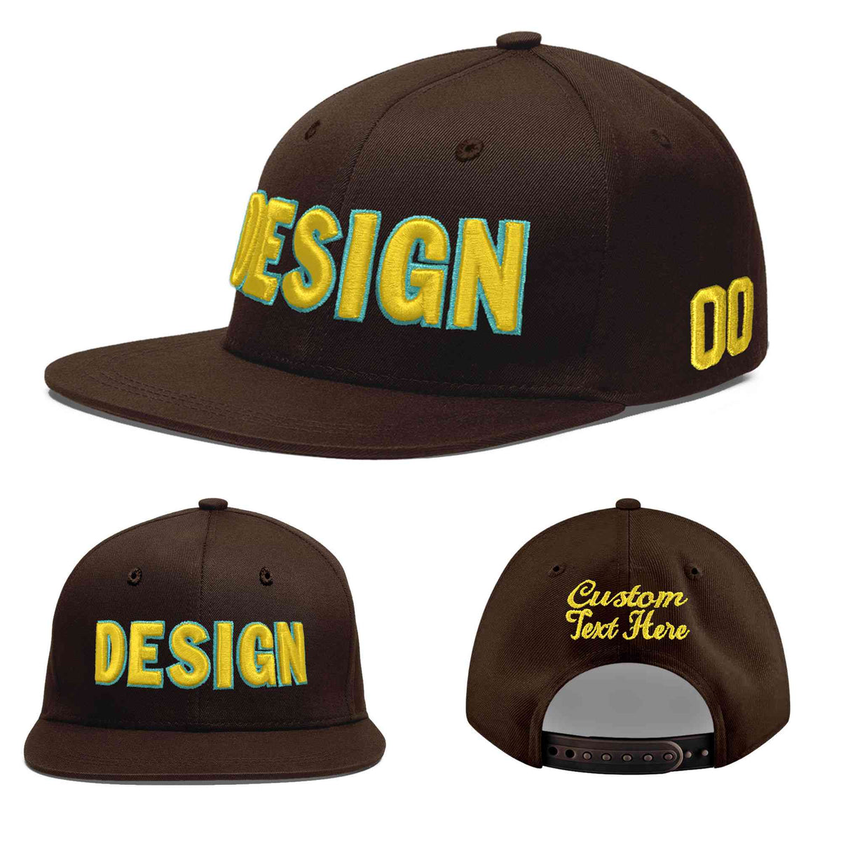 Custom Brown 3D Puff Embroidery Flat Embroidery Casual Sport Baseball Cap