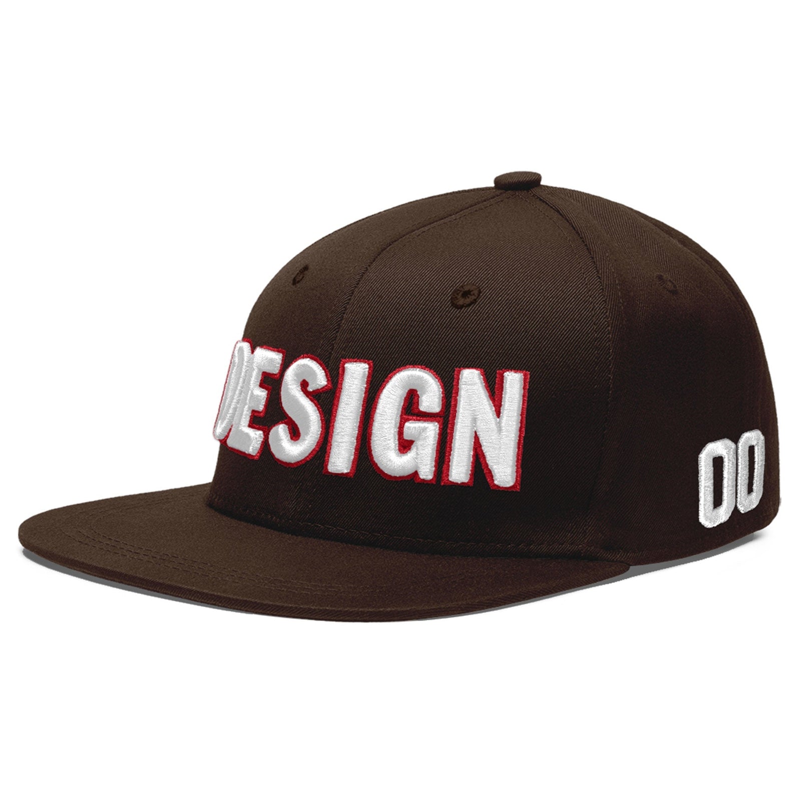Custom Brown 3D Puff Embroidery Flat Embroidery Casual Sport Baseball Cap