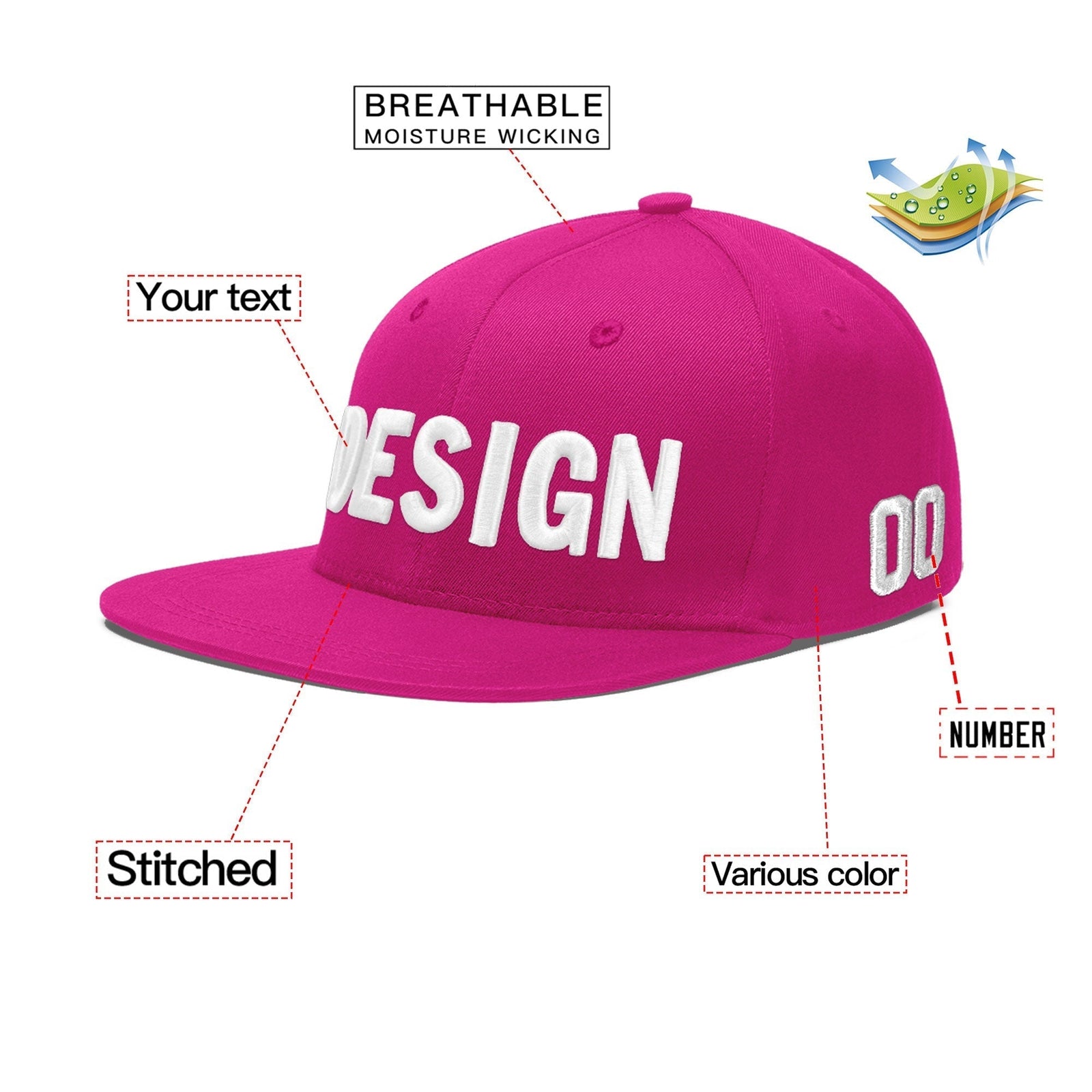 Custom Rose Red 3D Puff Embroidery Flat Embroidery Casual Sport Baseball Cap