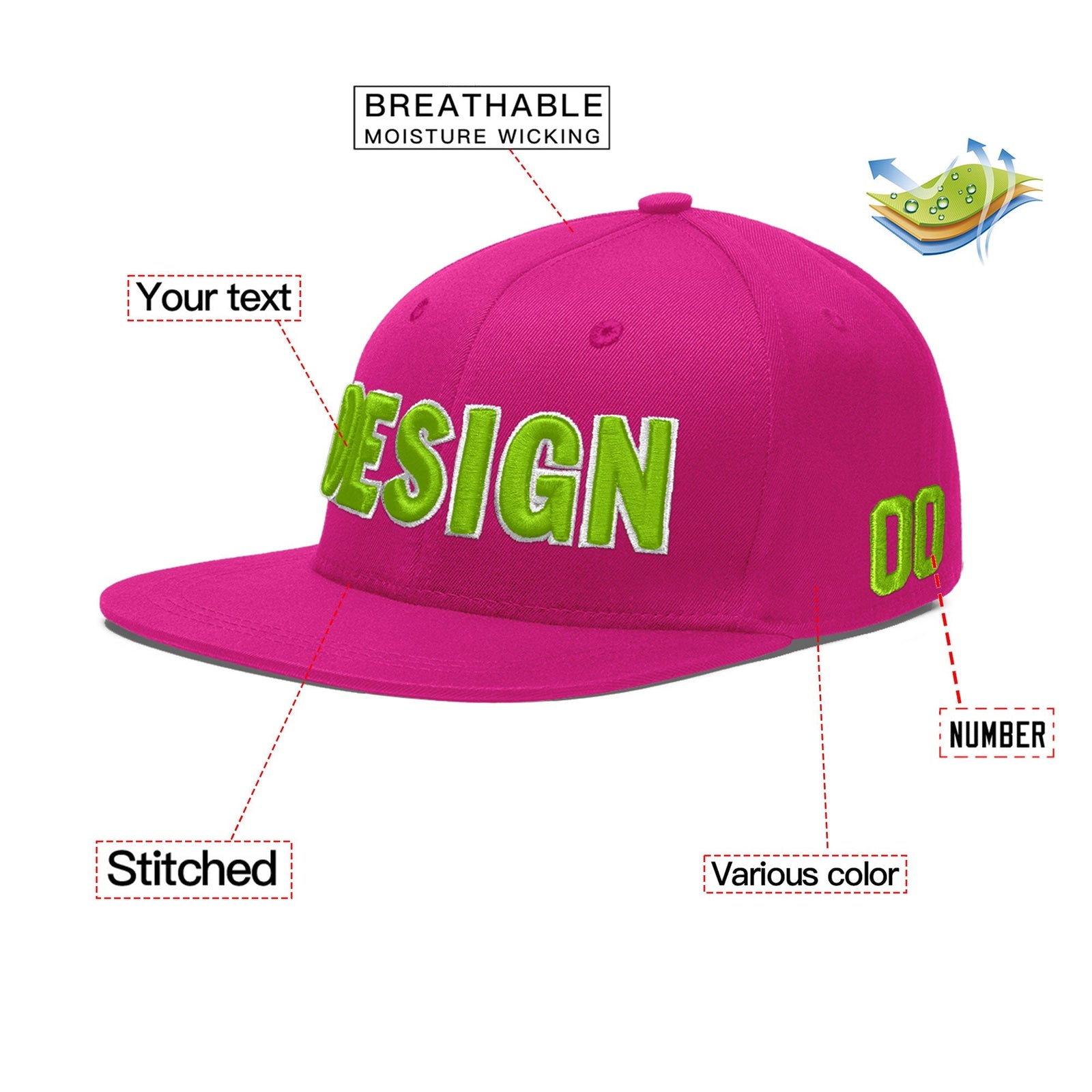 Custom Rose Red 3D Puff Embroidery Flat Embroidery Casual Sport Baseball Cap