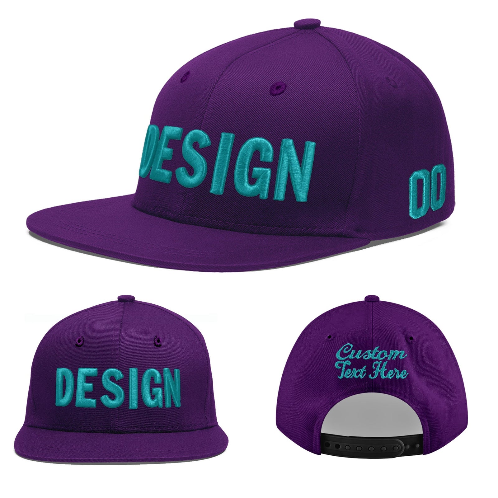 Custom Purple 3D Puff Embroidery Flat Embroidery Casual Sport Baseball Cap