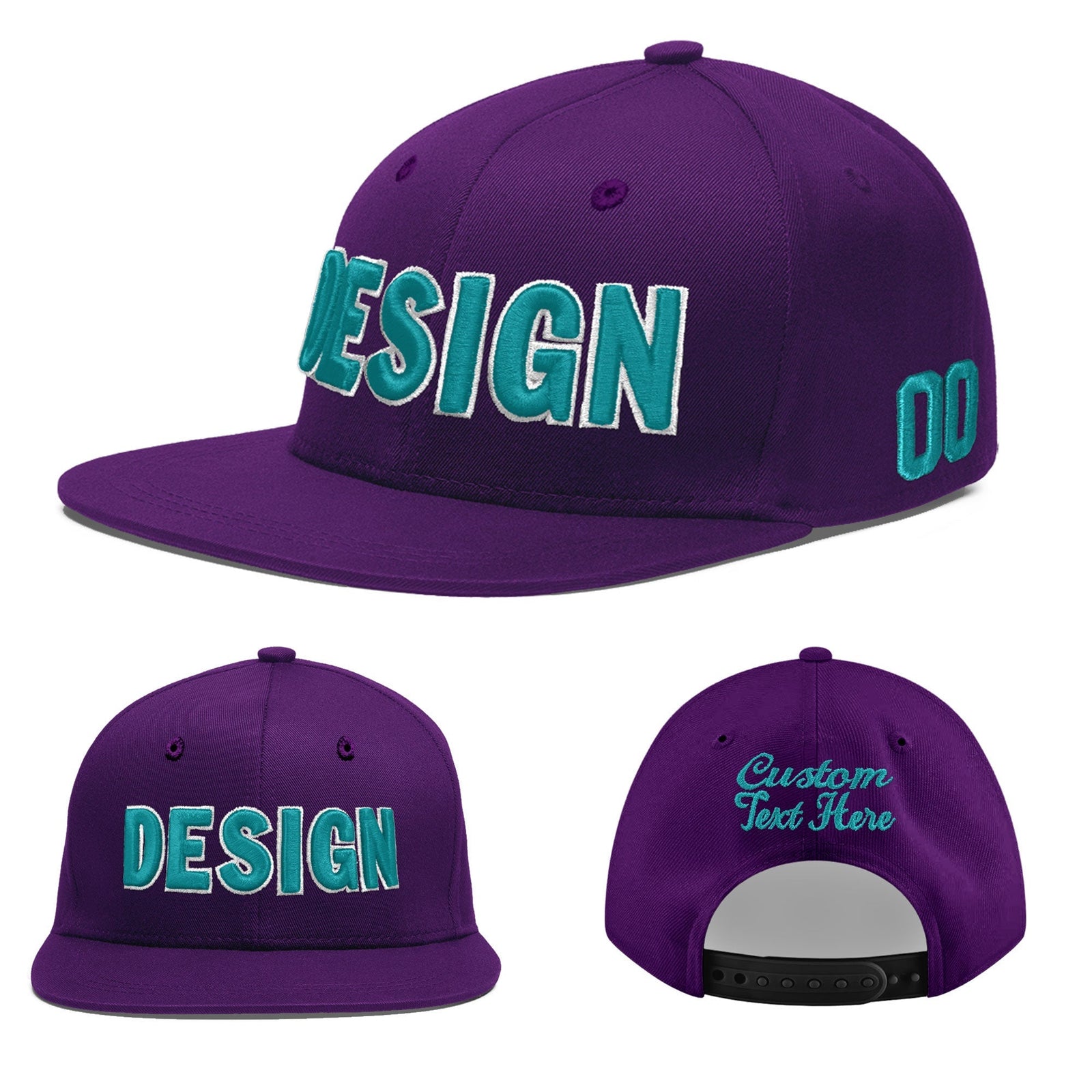 Custom Purple 3D Puff Embroidery Flat Embroidery Casual Sport Baseball Cap