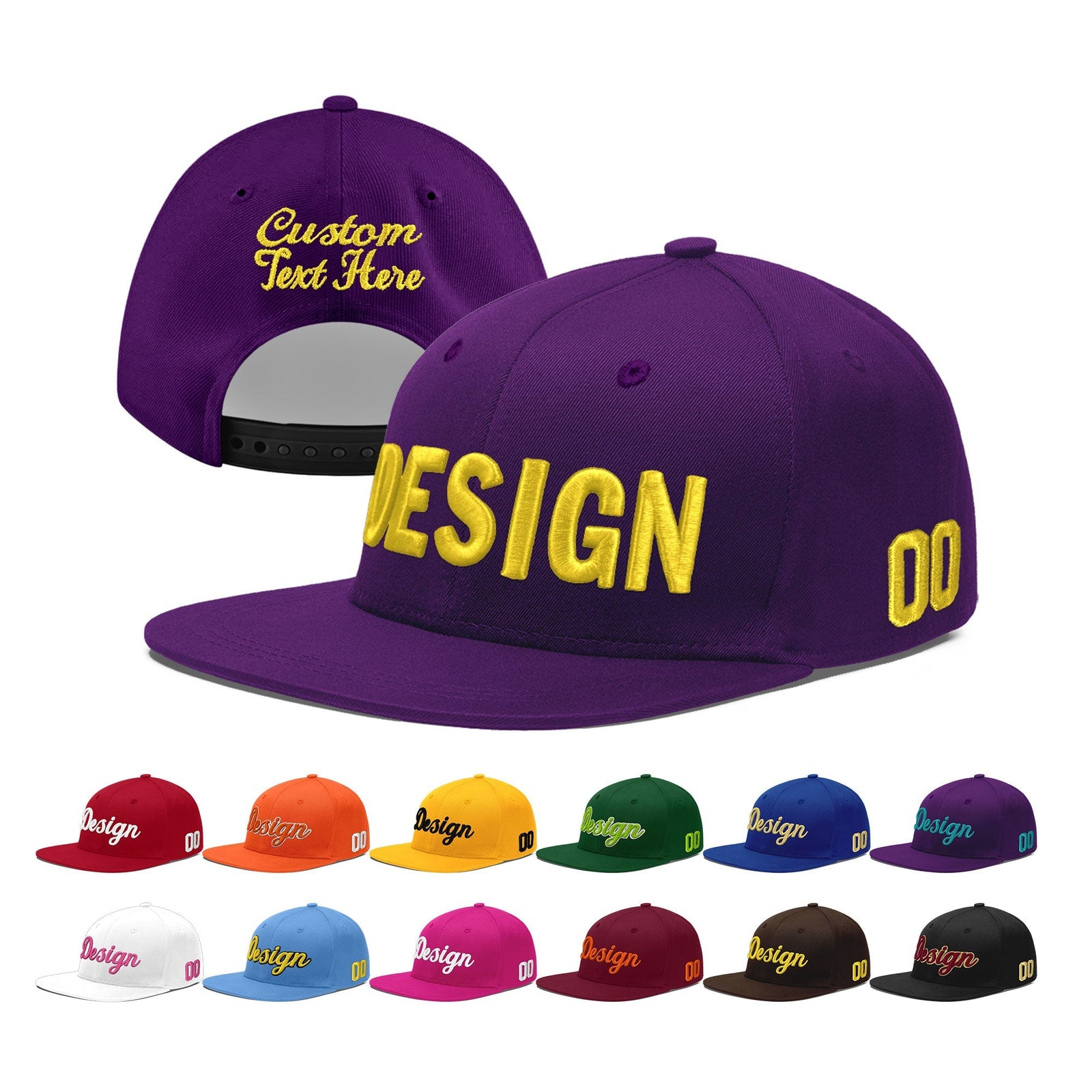 Custom Purple 3D Puff Embroidery Flat Embroidery Casual Sport Baseball Cap
