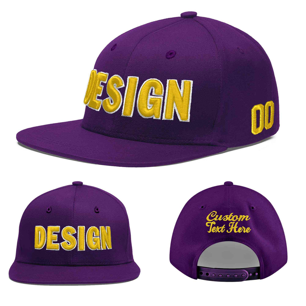 Custom Purple 3D Puff Embroidery Flat Embroidery Casual Sport Baseball Cap