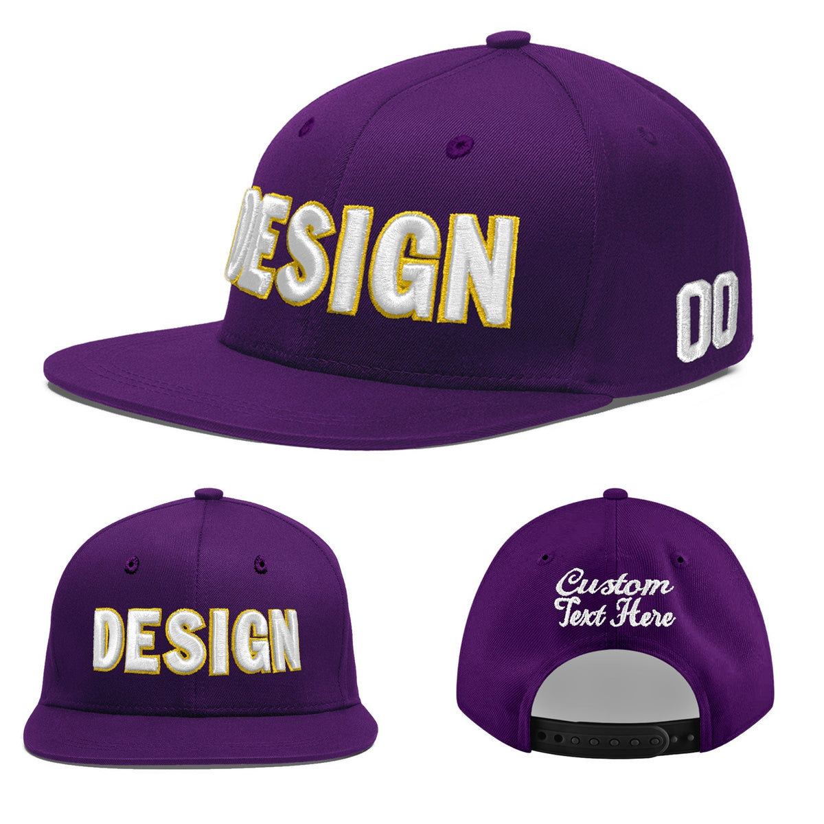Custom Purple 3D Puff Embroidery Flat Embroidery Casual Sport Baseball Cap