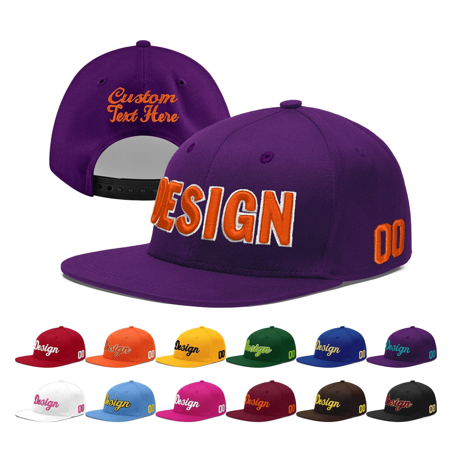 Custom Purple 3D Puff Embroidery Flat Embroidery Casual Sport Baseball Cap