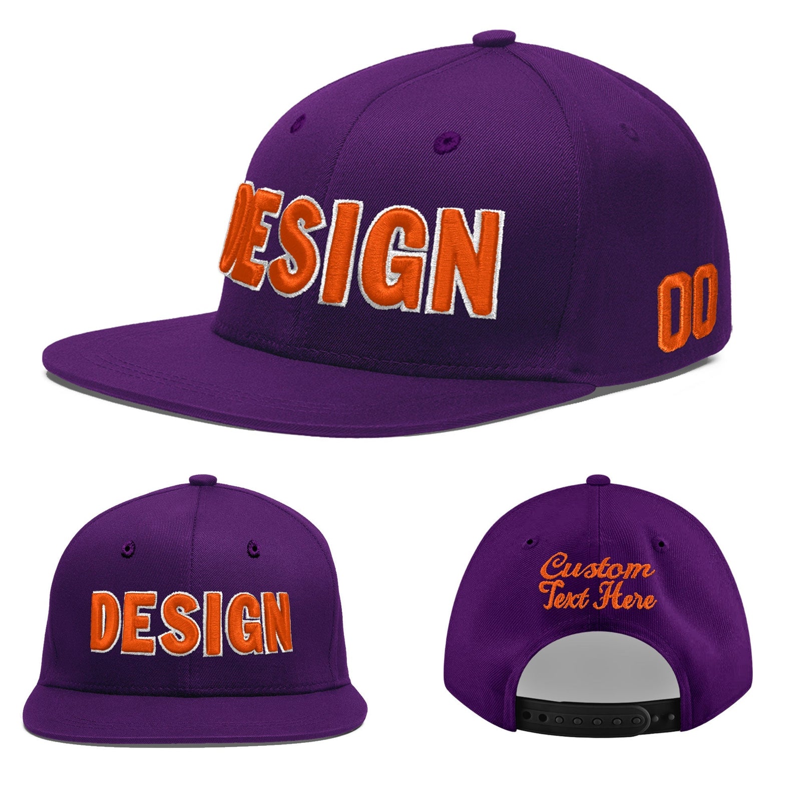 Custom Purple 3D Puff Embroidery Flat Embroidery Casual Sport Baseball Cap