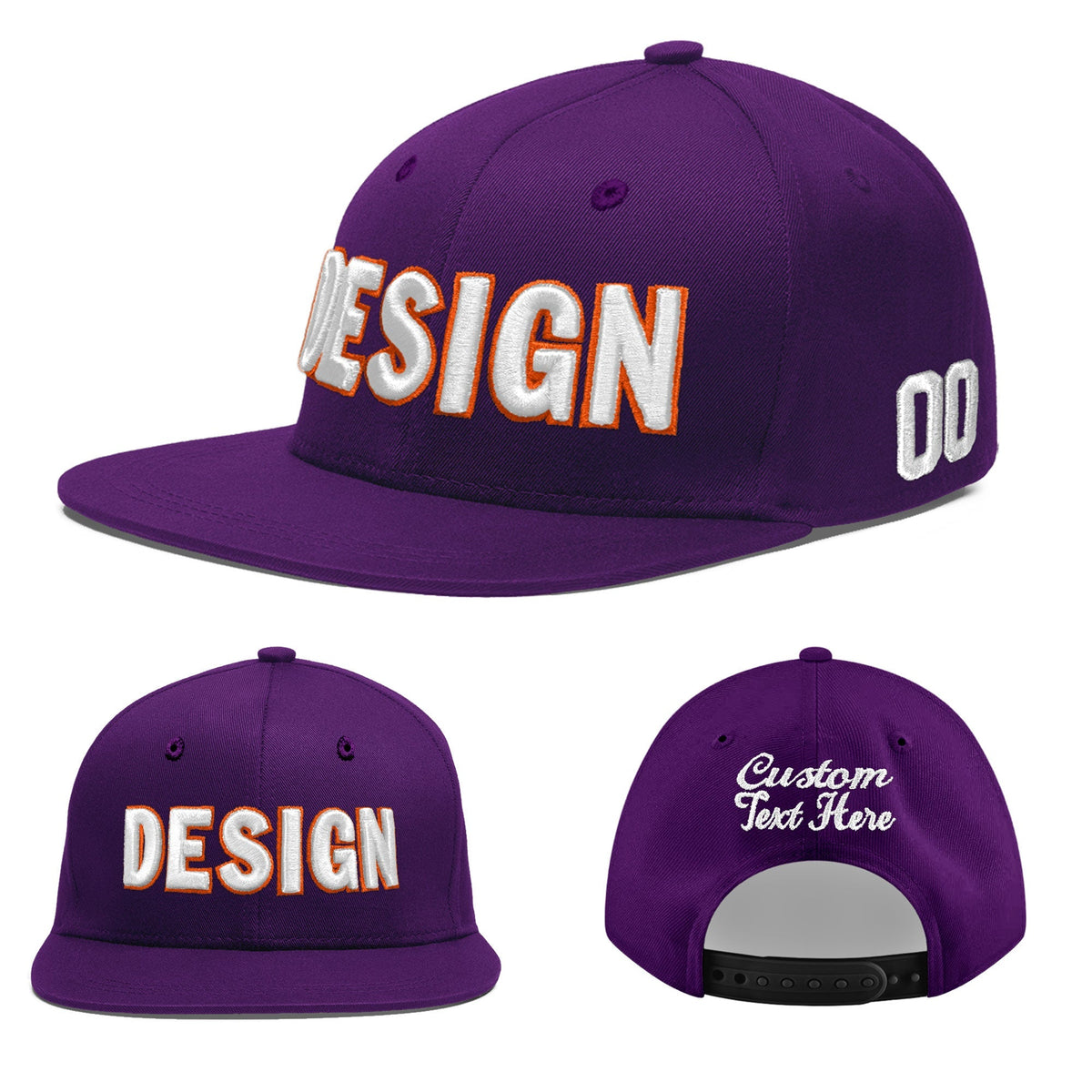 Custom Purple 3D Puff Embroidery Flat Embroidery Casual Sport Baseball Cap