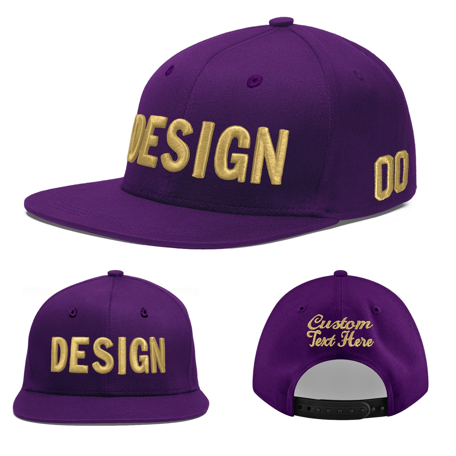 Custom Purple 3D Puff Embroidery Flat Embroidery Casual Sport Baseball Cap