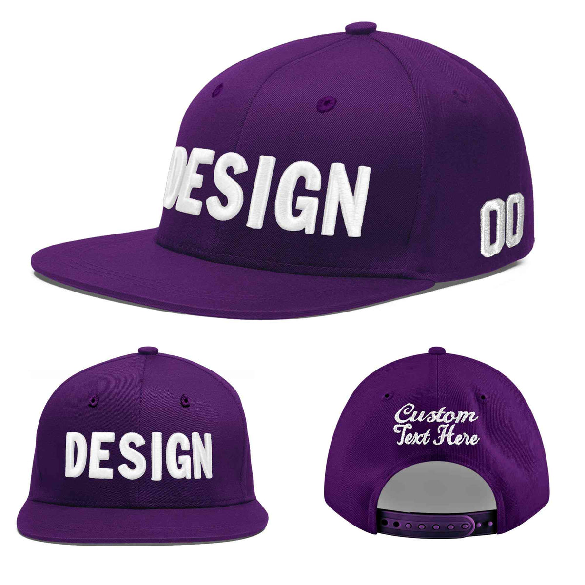 Custom Purple 3D Puff Embroidery Flat Embroidery Casual Sport Baseball Cap