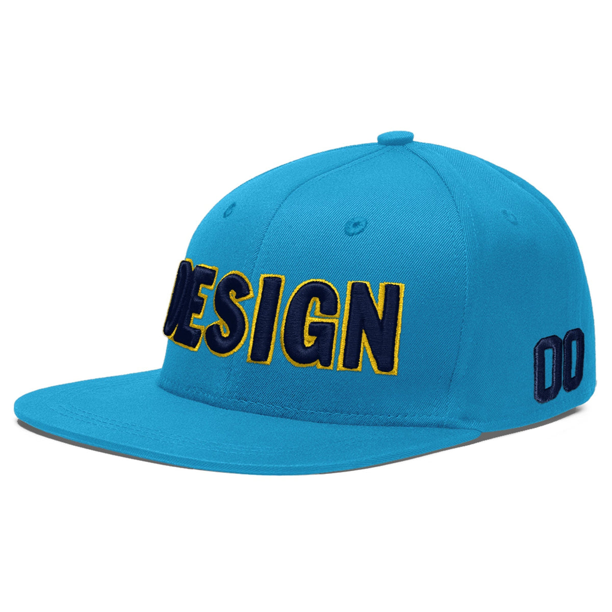 Custom Light Blue 3D Puff Embroidery Flat Embroidery Casual Sport Baseball Cap