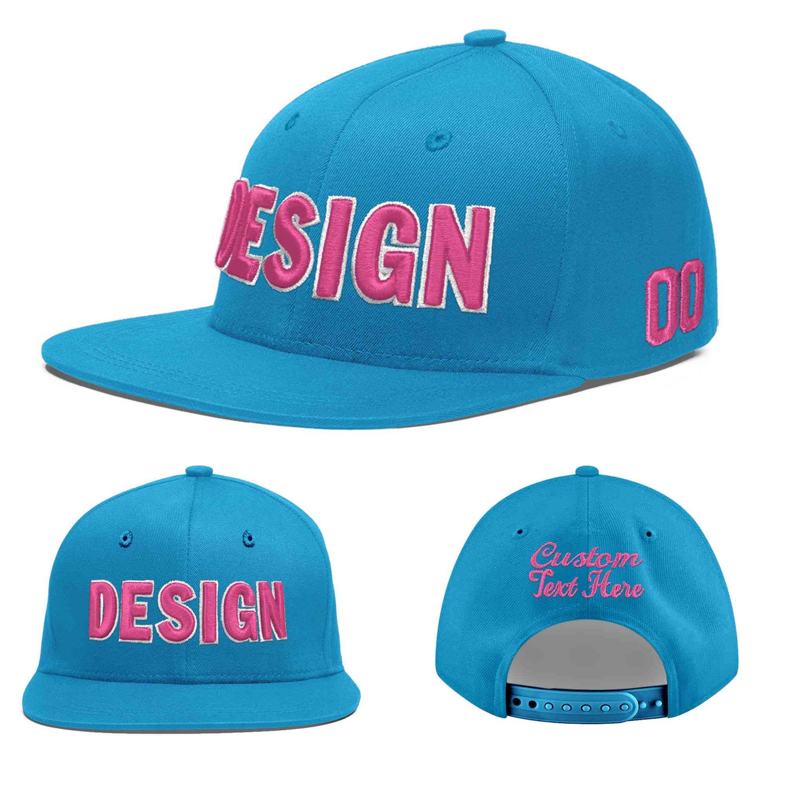 Custom Light Blue 3D Puff Embroidery Flat Embroidery Casual Sport Baseball Cap
