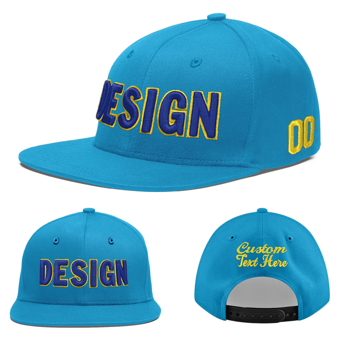 Custom Light Blue 3D Puff Embroidery Flat Embroidery Casual Sport Baseball Cap