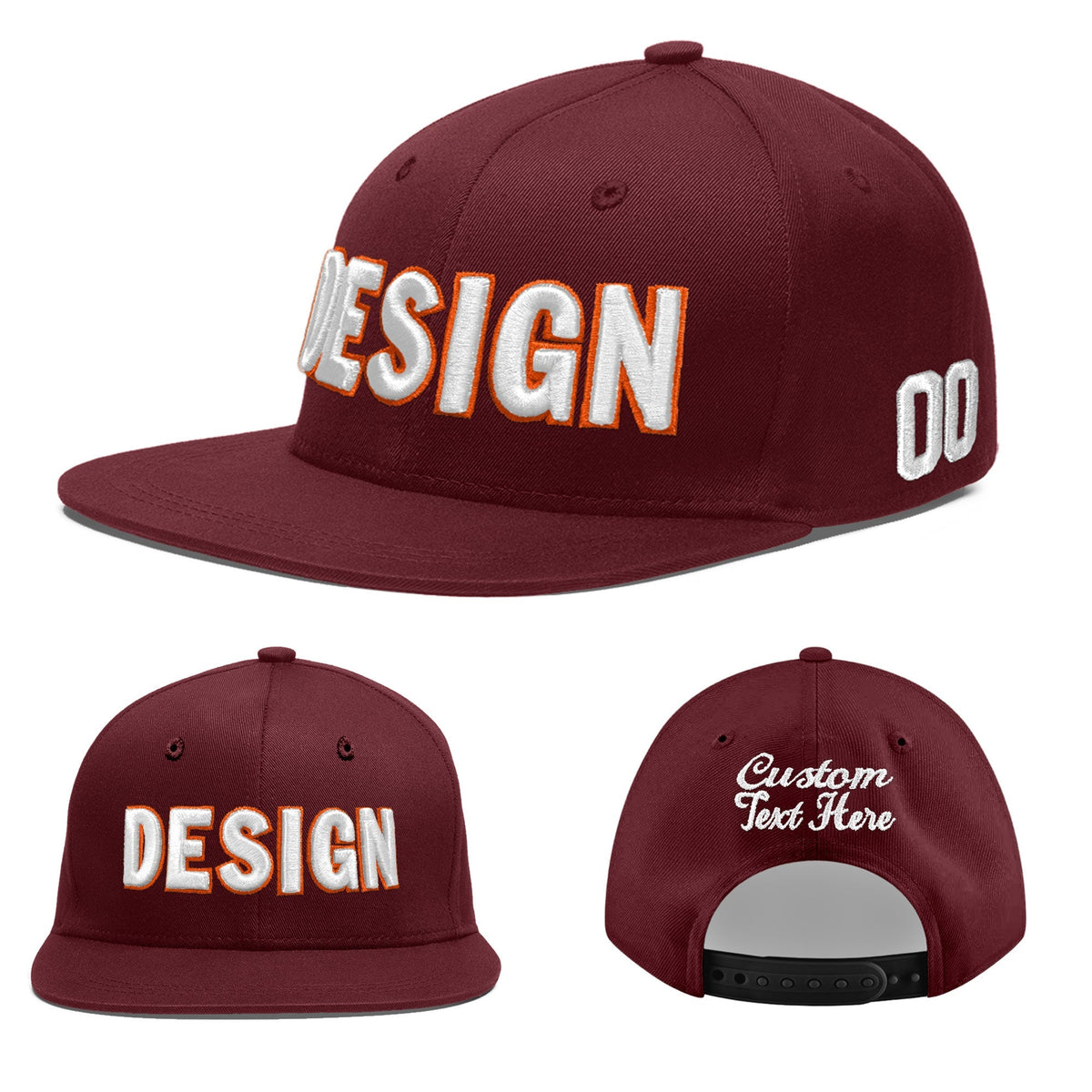 Custom Maroon 3D Puff Embroidery Flat Embroidery Casual Sport Baseball Cap
