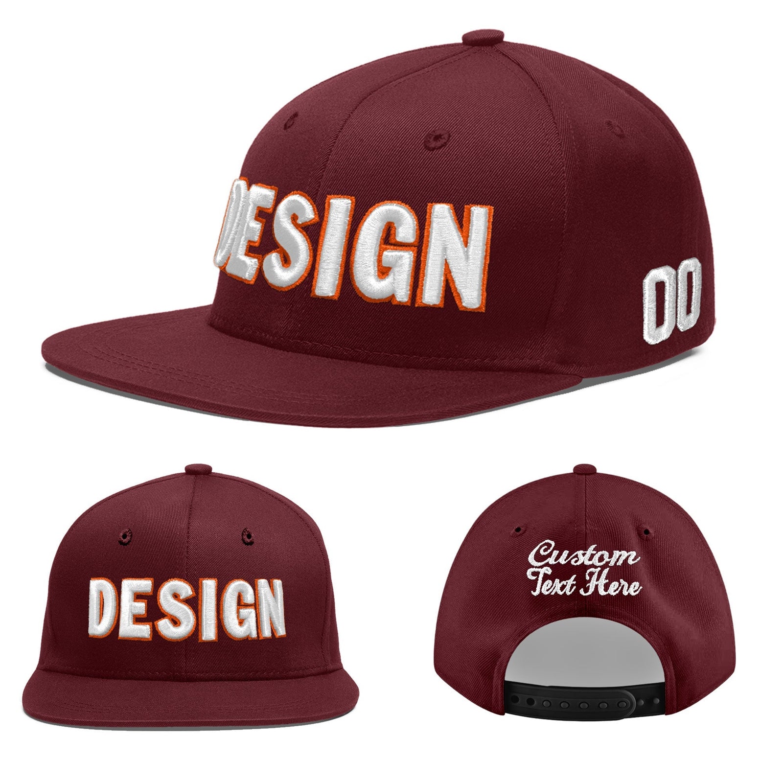 Custom Maroon 3D Puff Embroidery Flat Embroidery Casual Sport Baseball Cap
