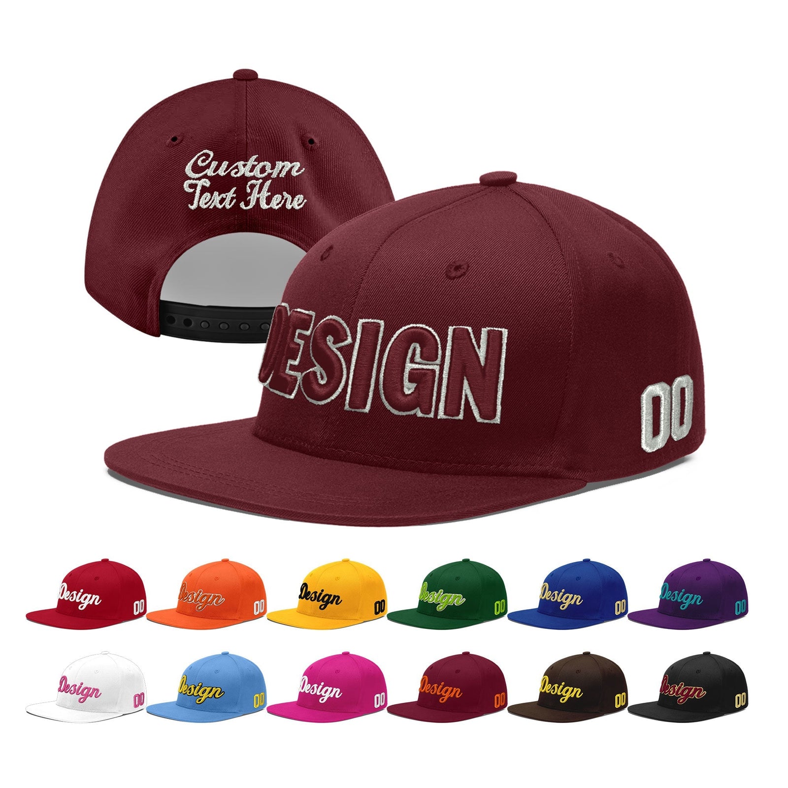 Custom Maroon 3D Puff Embroidery Flat Embroidery Casual Sport Baseball Cap