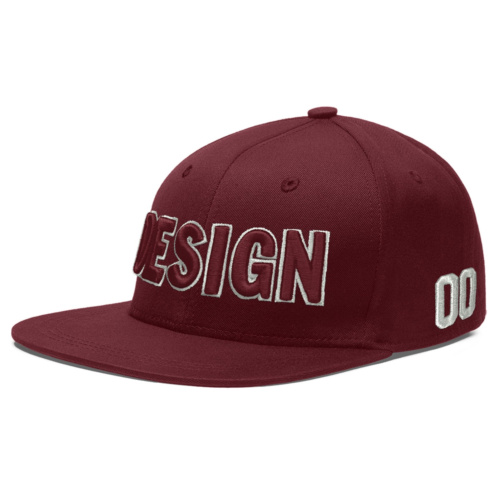 Custom Maroon 3D Puff Embroidery Flat Embroidery Casual Sport Baseball Cap