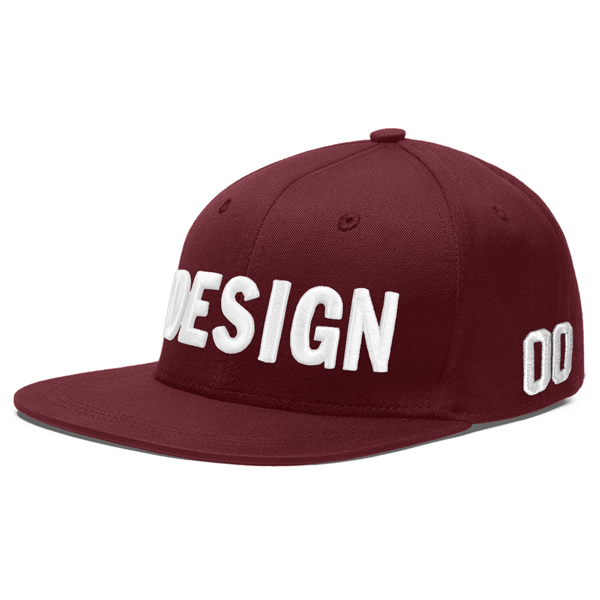 Custom Maroon 3D Puff Embroidery Flat Embroidery Casual Sport Baseball Cap