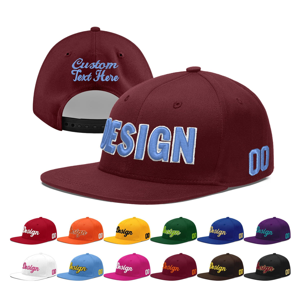 Custom Maroon 3D Puff Embroidery Flat Embroidery Casual Sport Baseball Cap