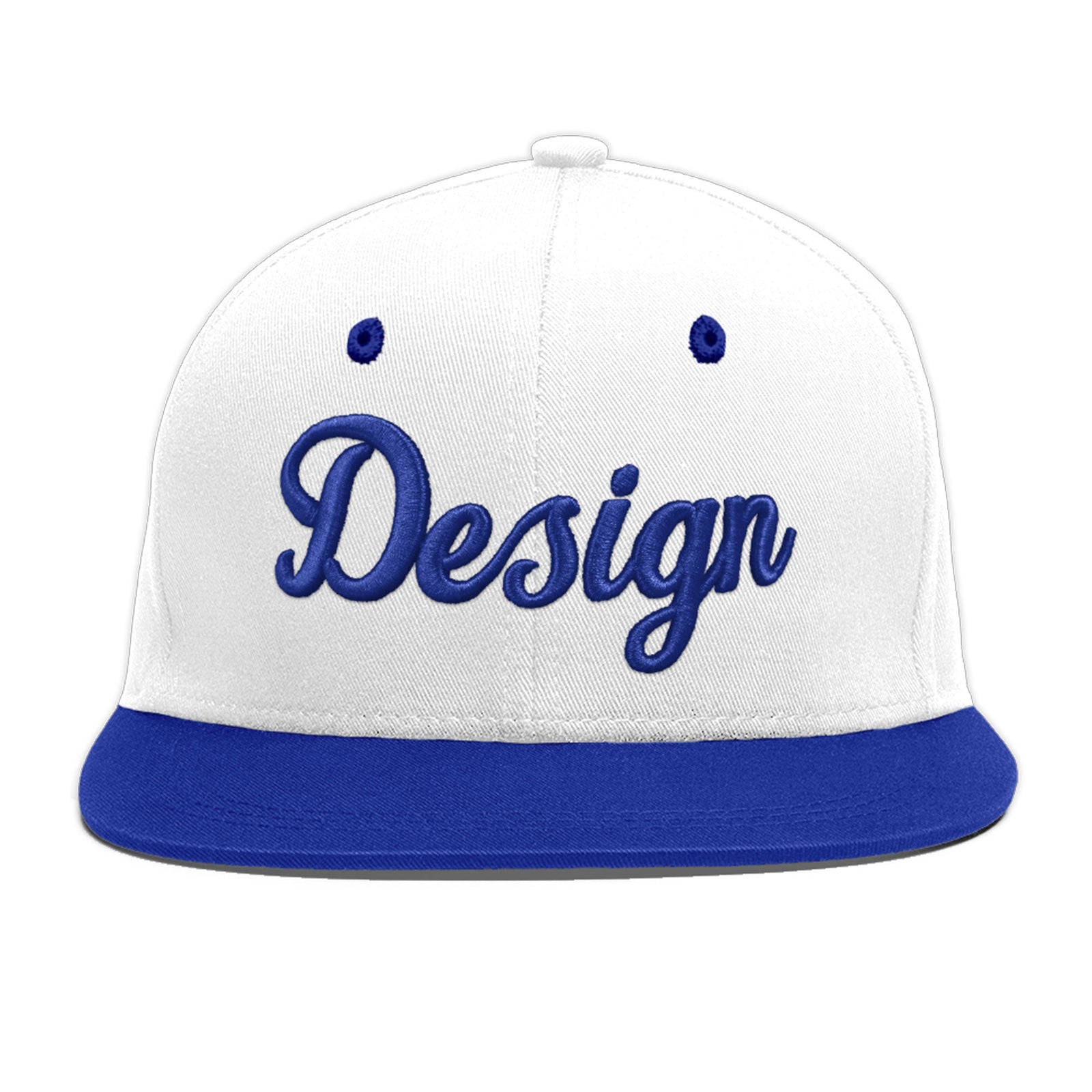 Custom White Royal Blue 3D Puff Embroidery Flat Embroidery Casual Sport Baseball Cap