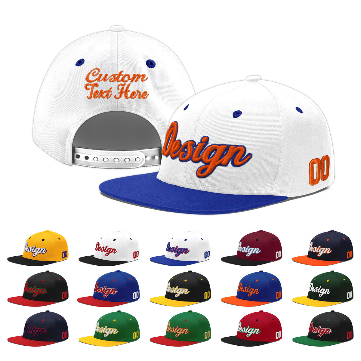 Custom White Royal Blue 3D Puff Embroidery Flat Embroidery Casual Sport Baseball Cap