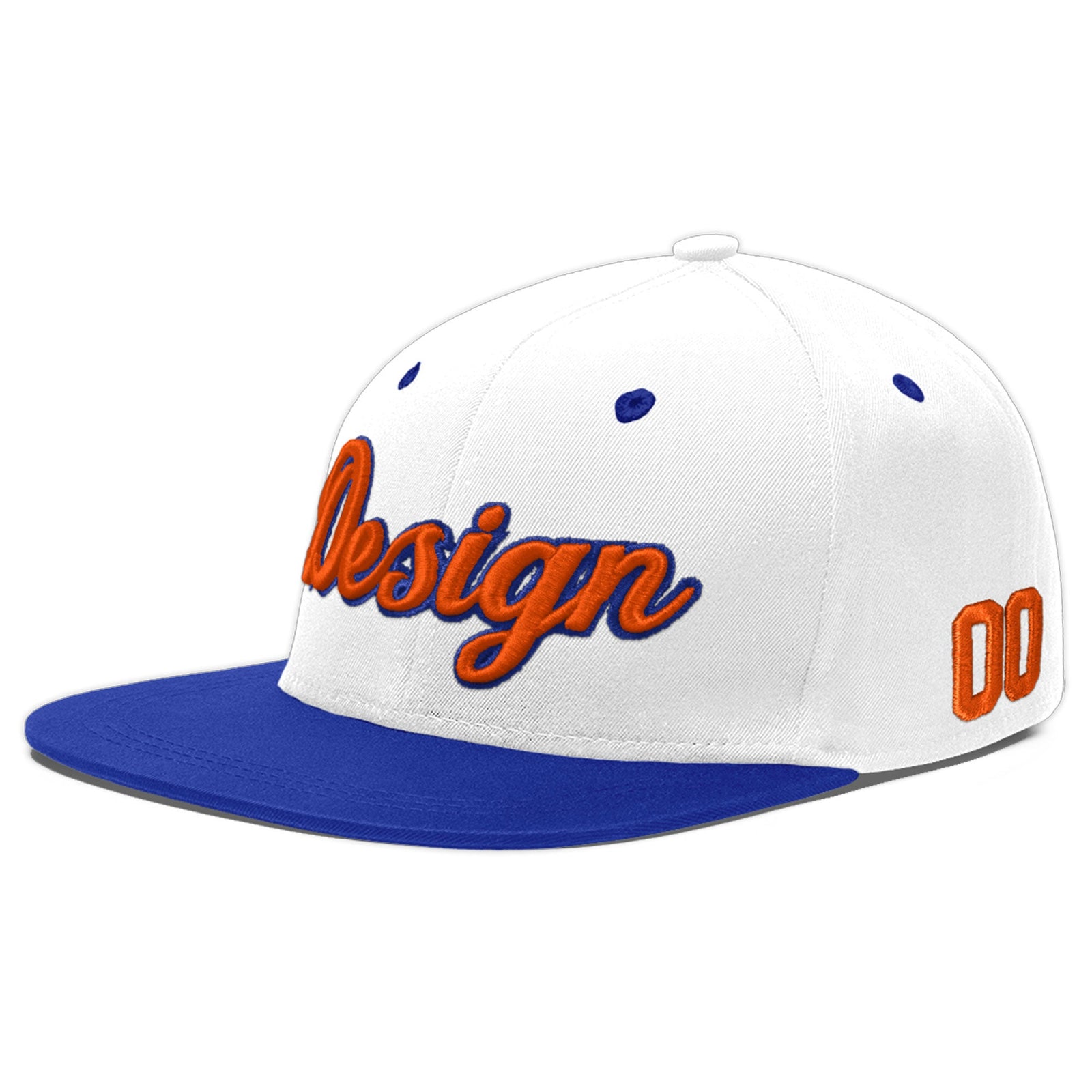 Custom White Royal Blue 3D Puff Embroidery Flat Embroidery Casual Sport Baseball Cap
