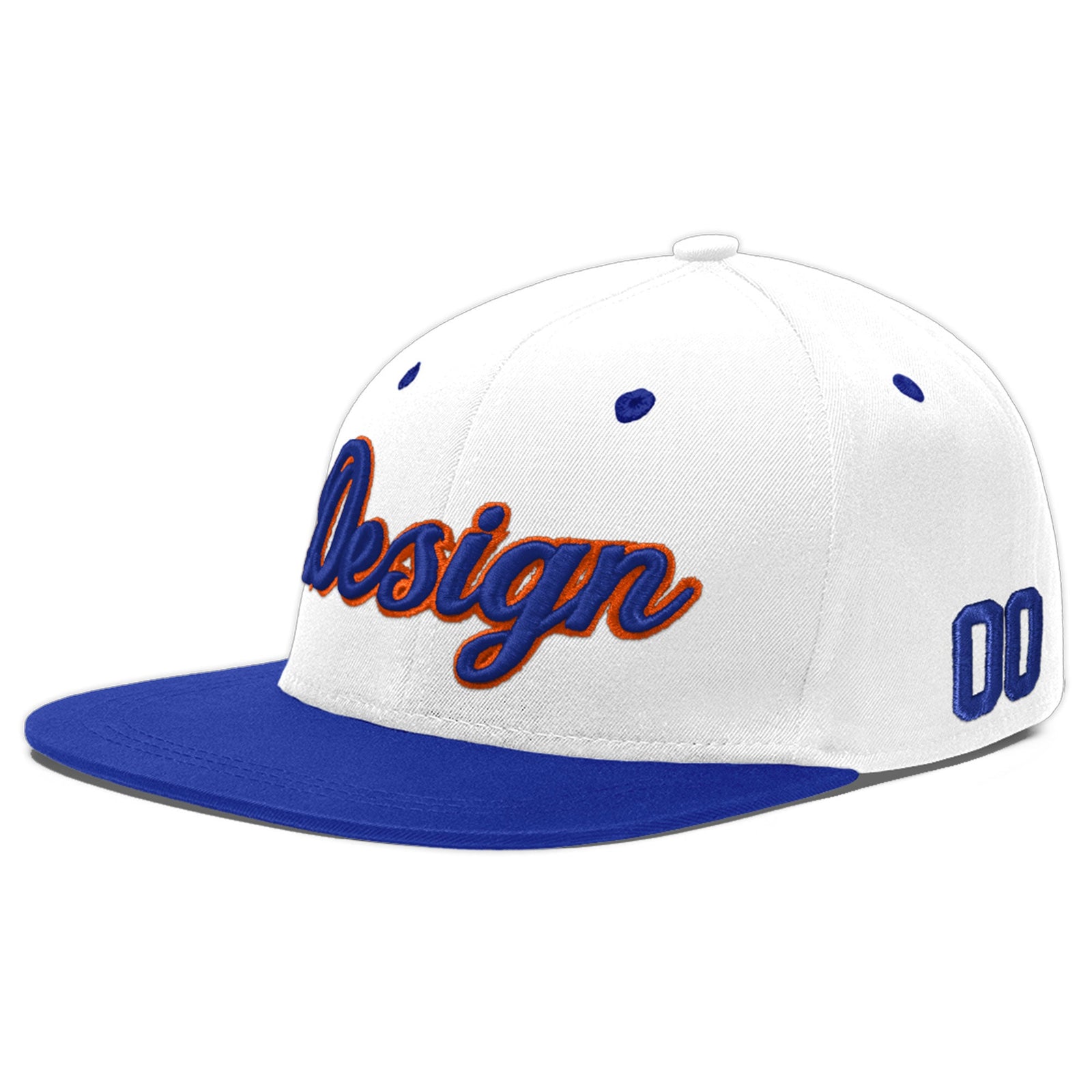 Custom White Royal Blue 3D Puff Embroidery Flat Embroidery Casual Sport Baseball Cap