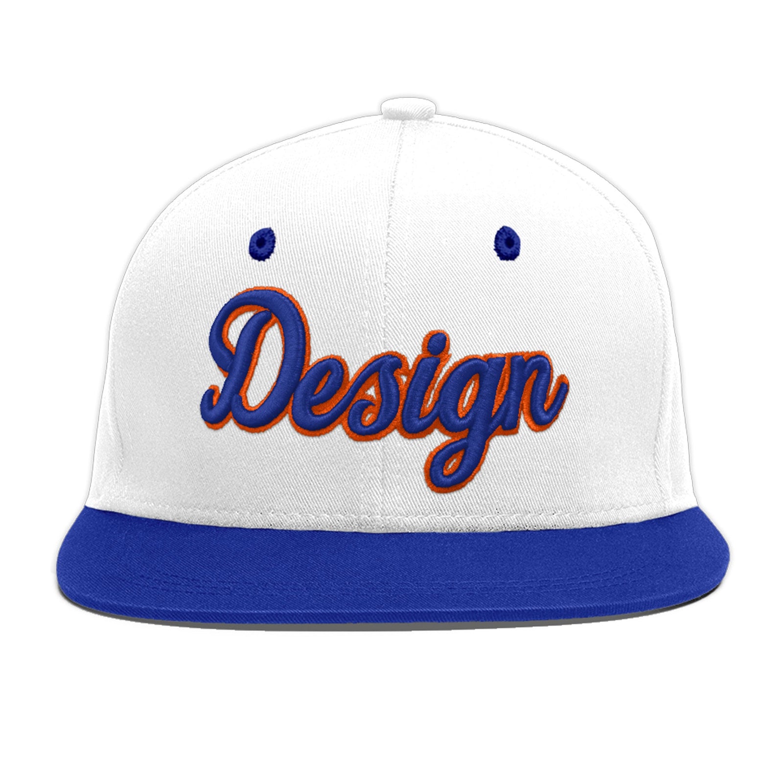 Custom White Royal Blue 3D Puff Embroidery Flat Embroidery Casual Sport Baseball Cap