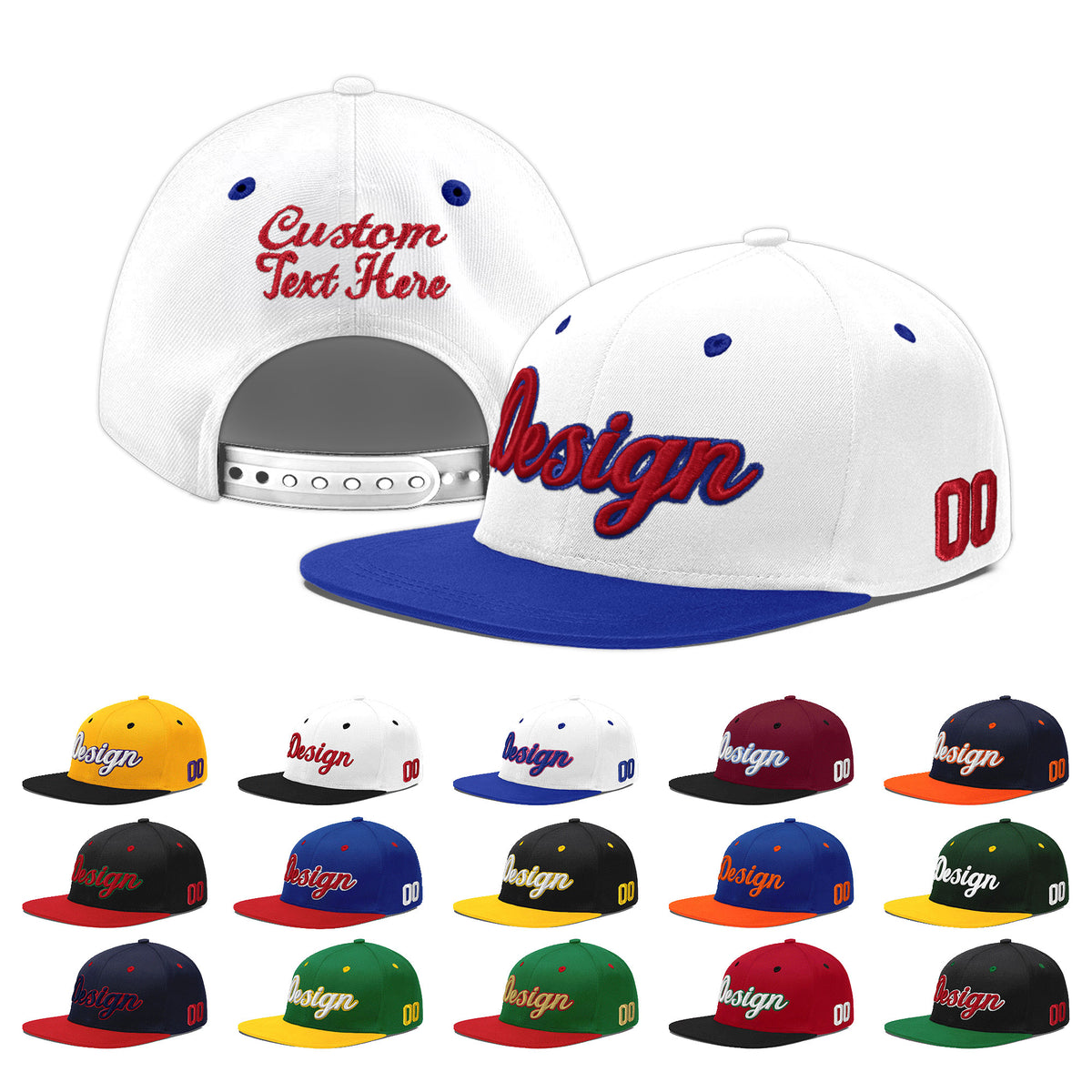 Custom White Royal Blue 3D Puff Embroidery Flat Embroidery Casual Sport Baseball Cap