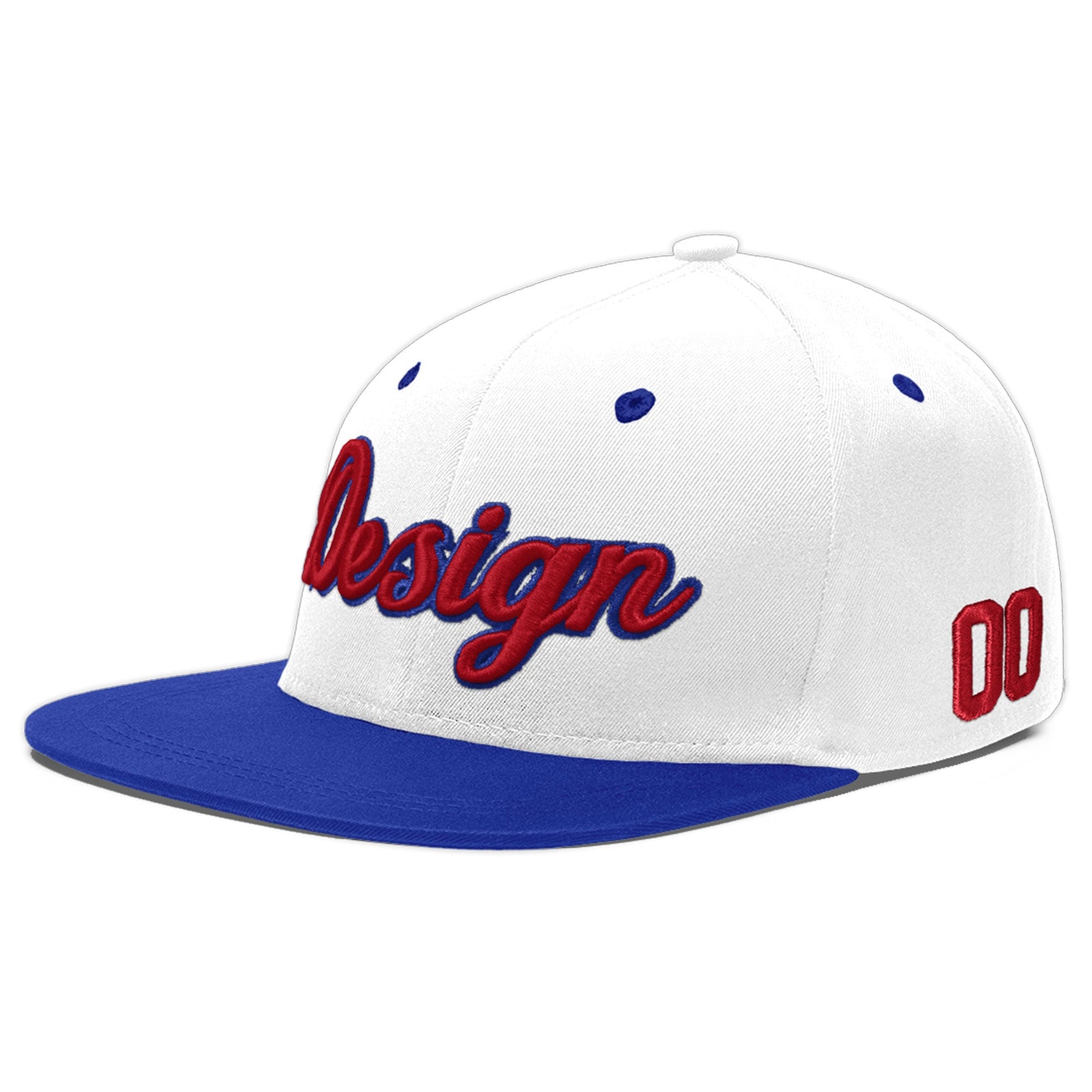 Custom White Royal Blue 3D Puff Embroidery Flat Embroidery Casual Sport Baseball Cap