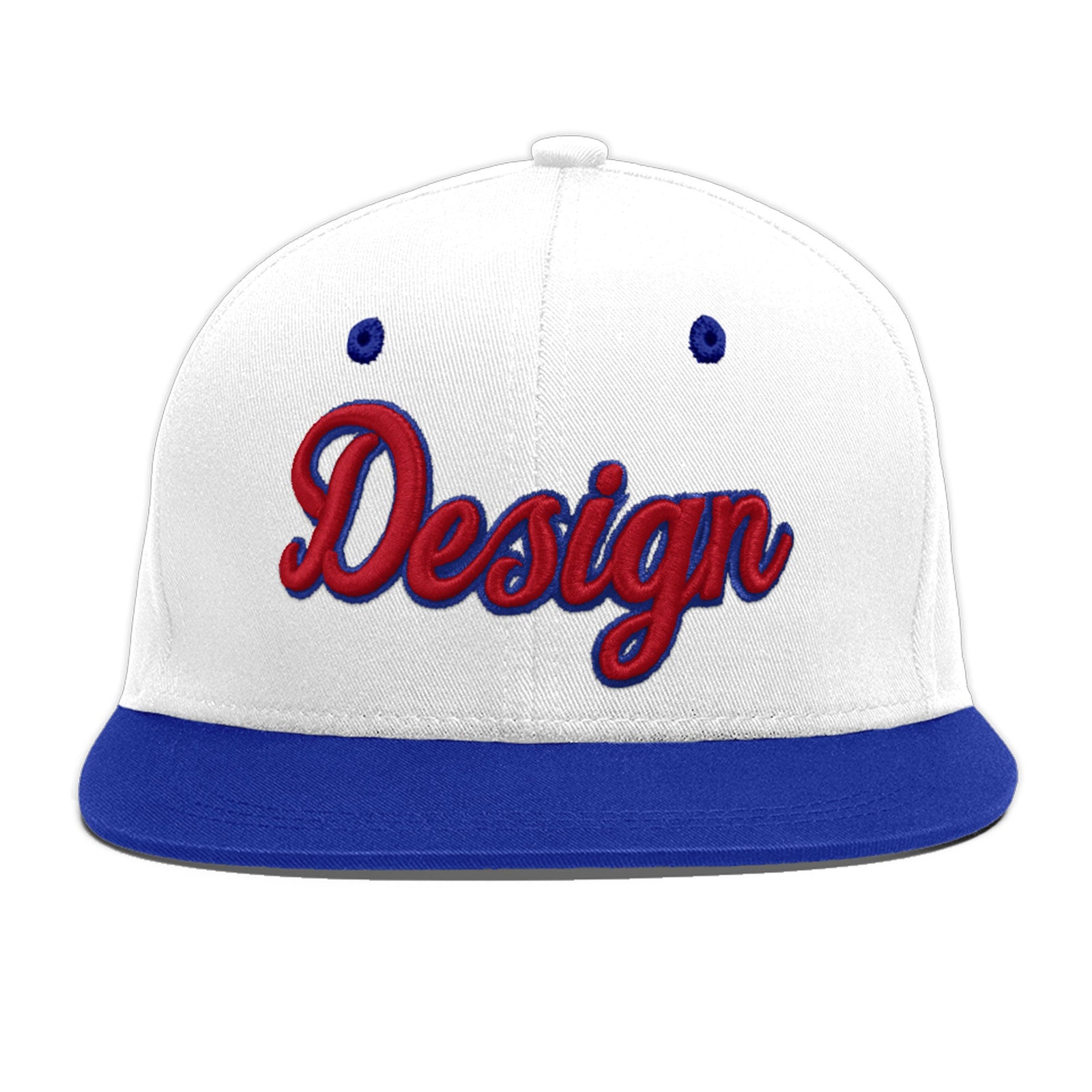Custom White Royal Blue 3D Puff Embroidery Flat Embroidery Casual Sport Baseball Cap