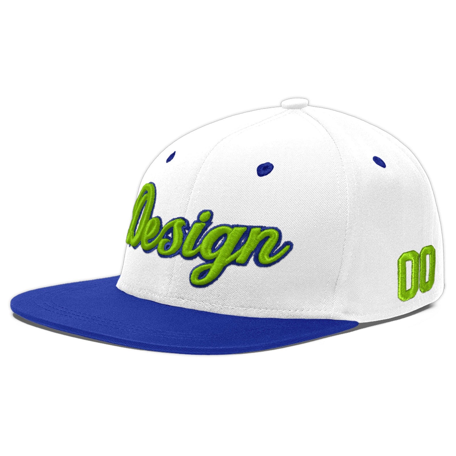 Custom White Royal Blue 3D Puff Embroidery Flat Embroidery Casual Sport Baseball Cap