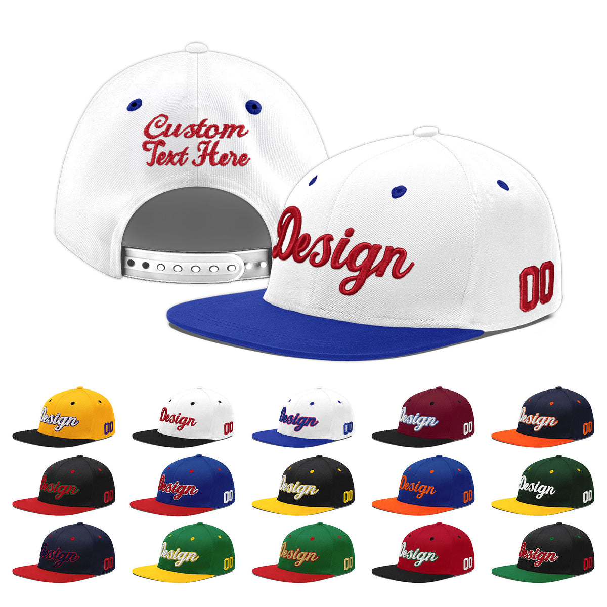Custom White Royal Blue 11D Puff Embroidery Flat Embroidery Casual Sport Baseball Cap