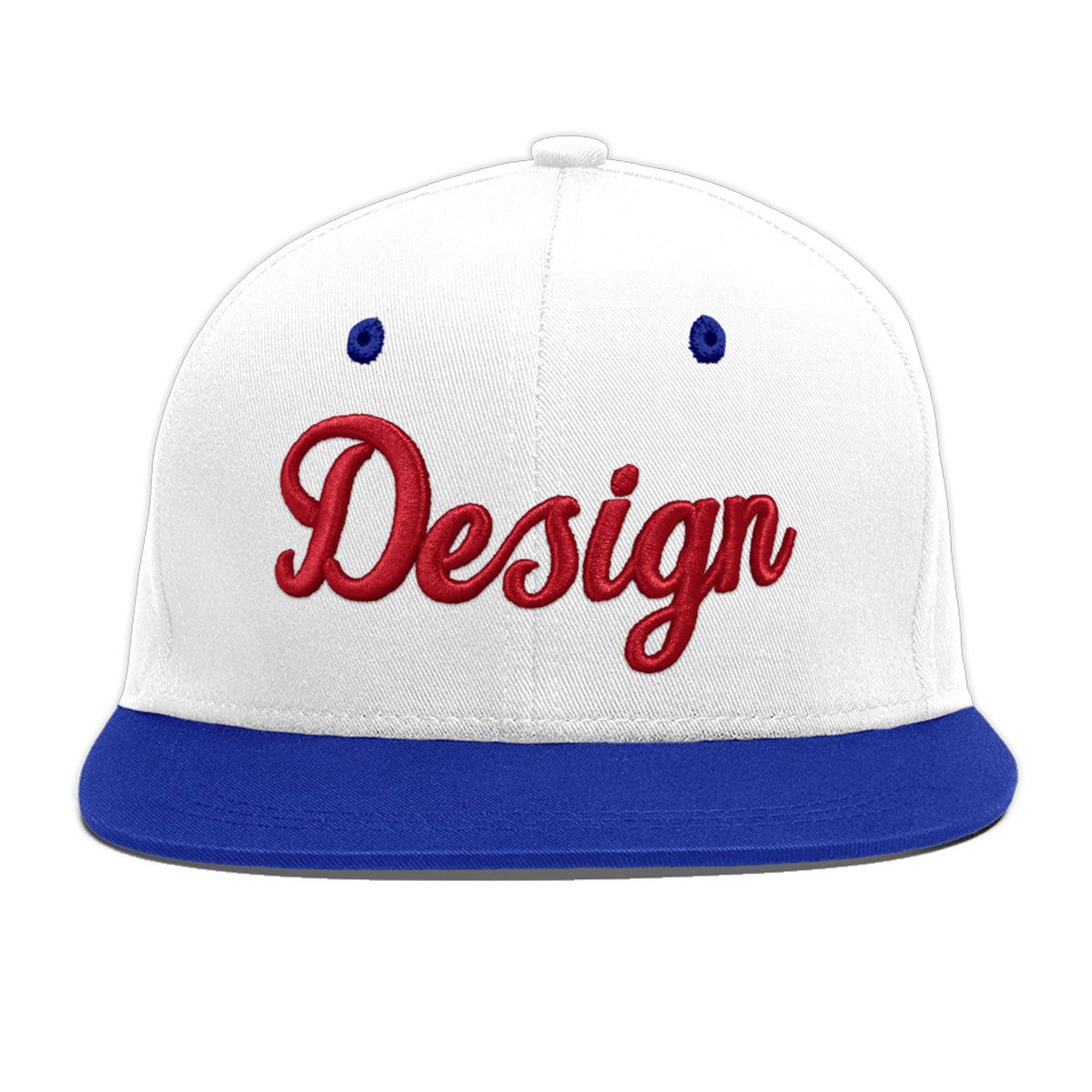 Custom White Royal Blue 16D Puff Embroidery Flat Embroidery Casual Sport Baseball Cap