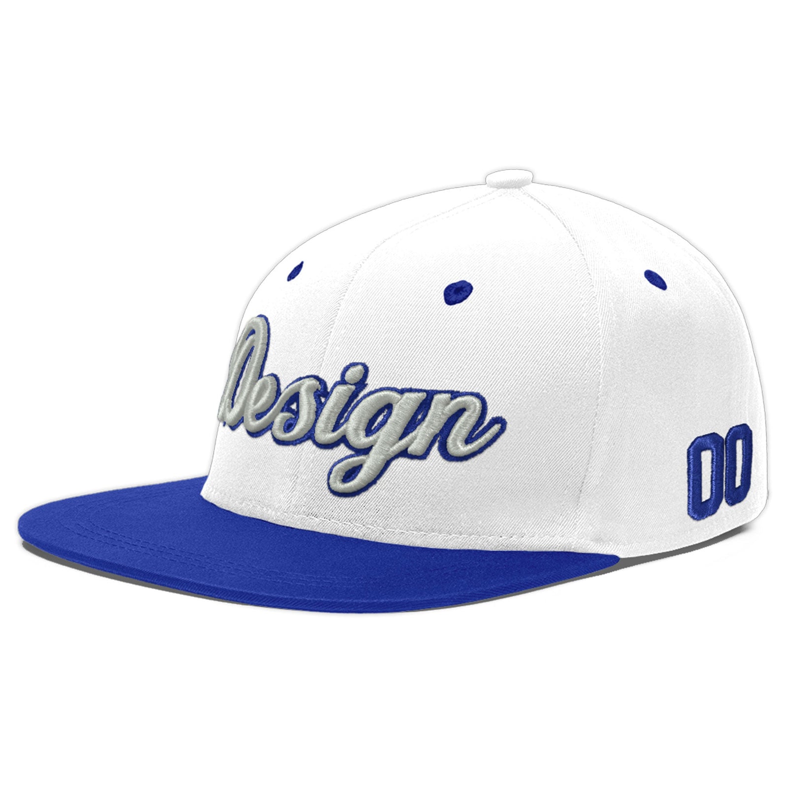 Custom White Royal Blue 22D Puff Embroidery Flat Embroidery Casual Sport Baseball Cap