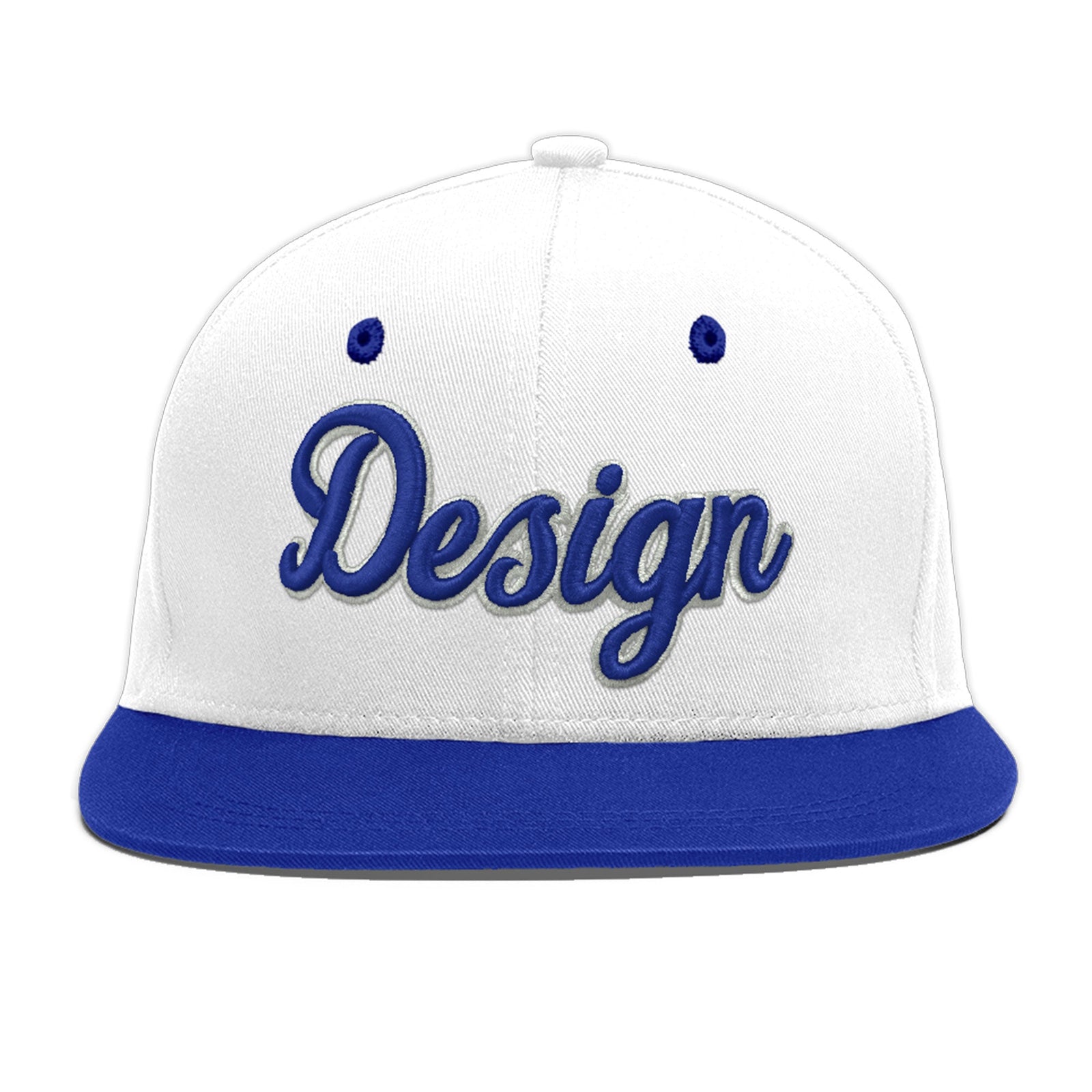 Custom White Royal Blue 32D Puff Embroidery Flat Embroidery Casual Sport Baseball Cap