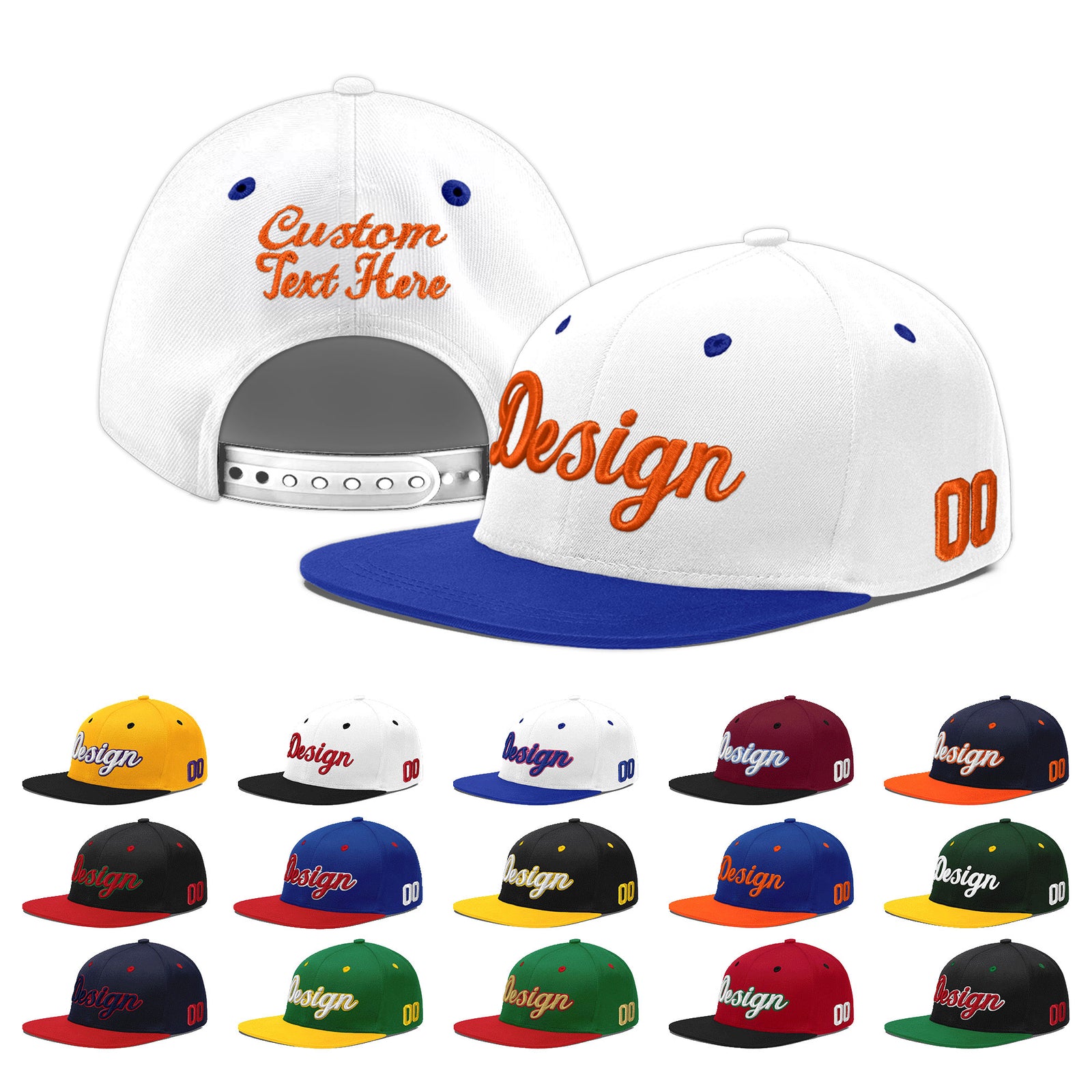Custom White Royal Blue 35D Puff Embroidery Flat Embroidery Casual Sport Baseball Cap