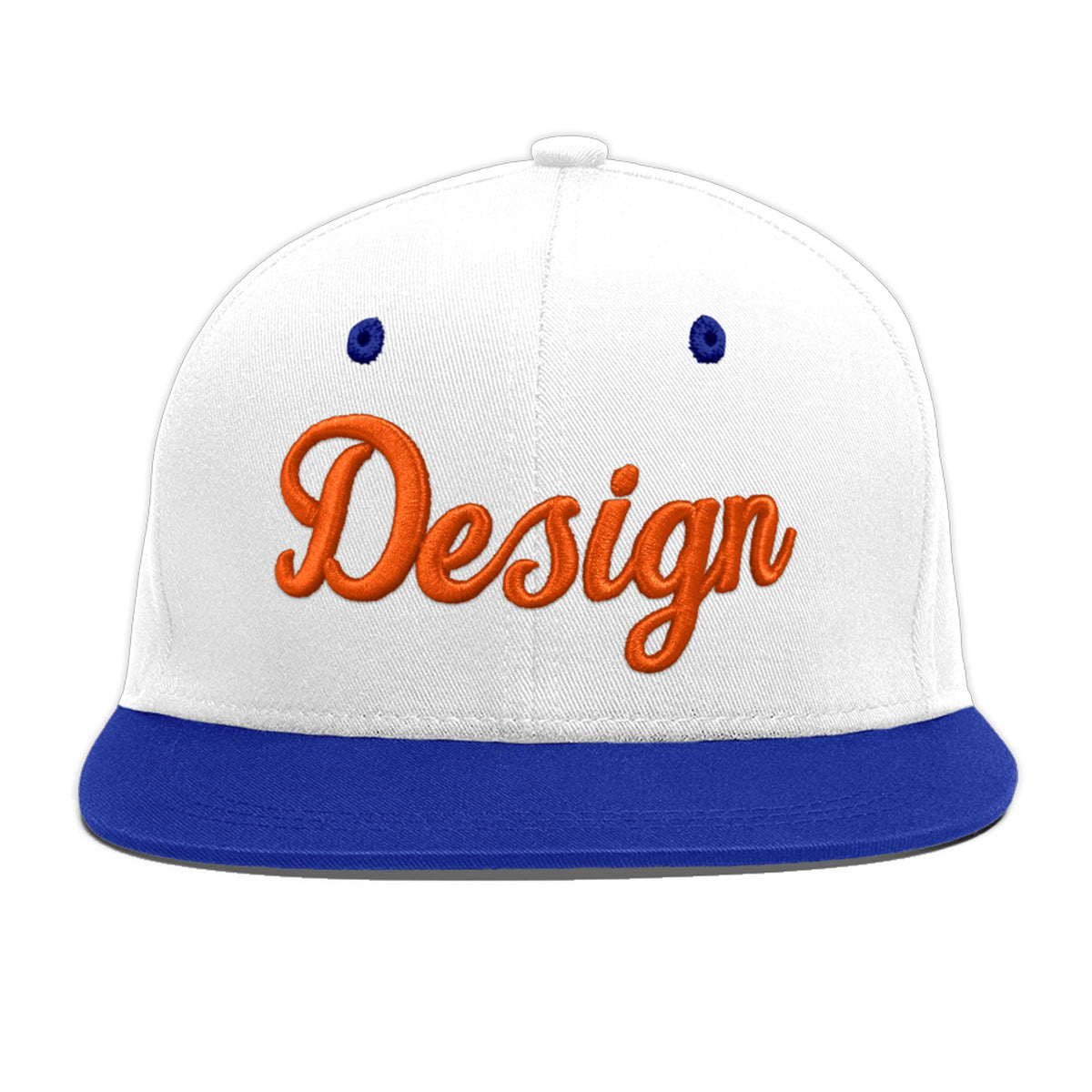 Custom White Royal Blue 40D Puff Embroidery Flat Embroidery Casual Sport Baseball Cap