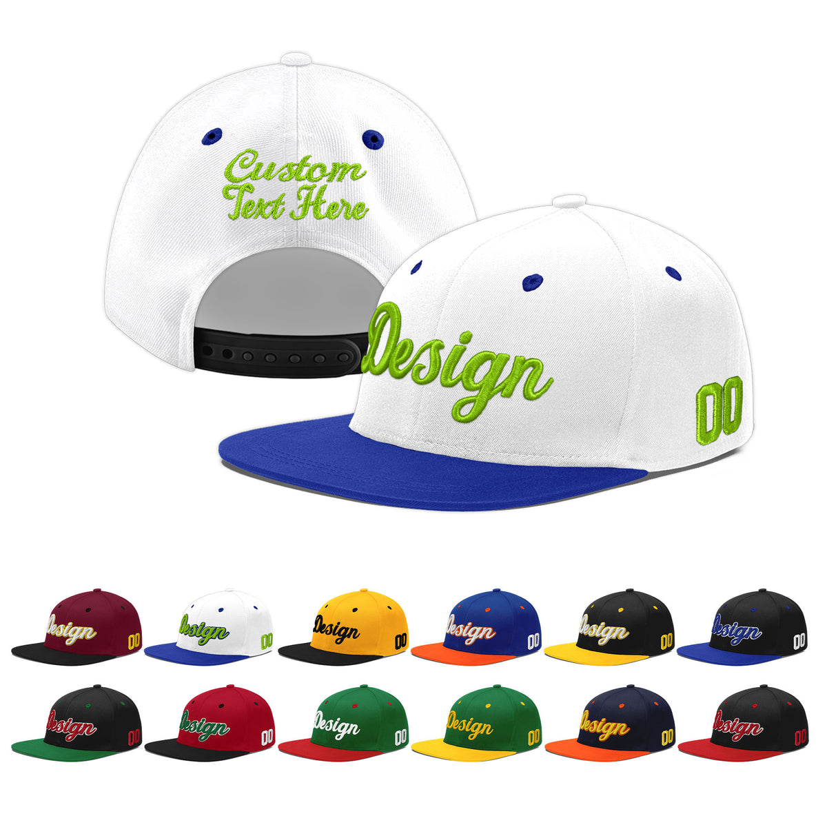 Custom White Royal Blue 3D Puff Embroidery Flat Embroidery Casual Sport Baseball Cap