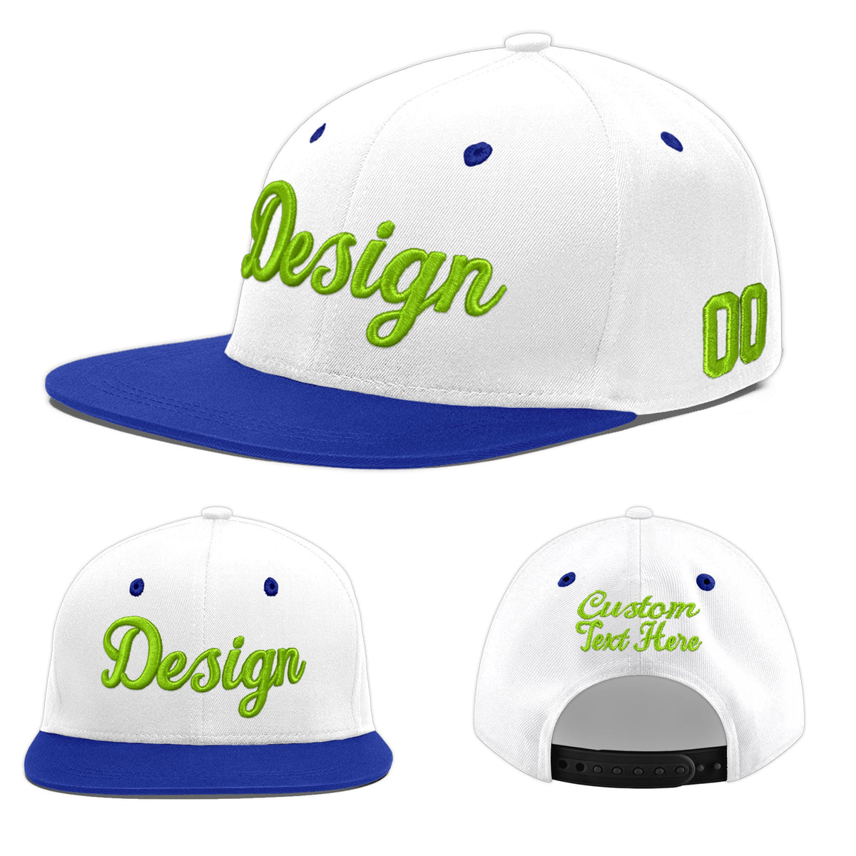 Custom White Royal Blue 4D Puff Embroidery Flat Embroidery Casual Sport Baseball Cap
