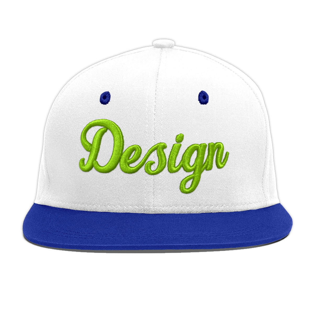 Custom White Royal Blue 8D Puff Embroidery Flat Embroidery Casual Sport Baseball Cap