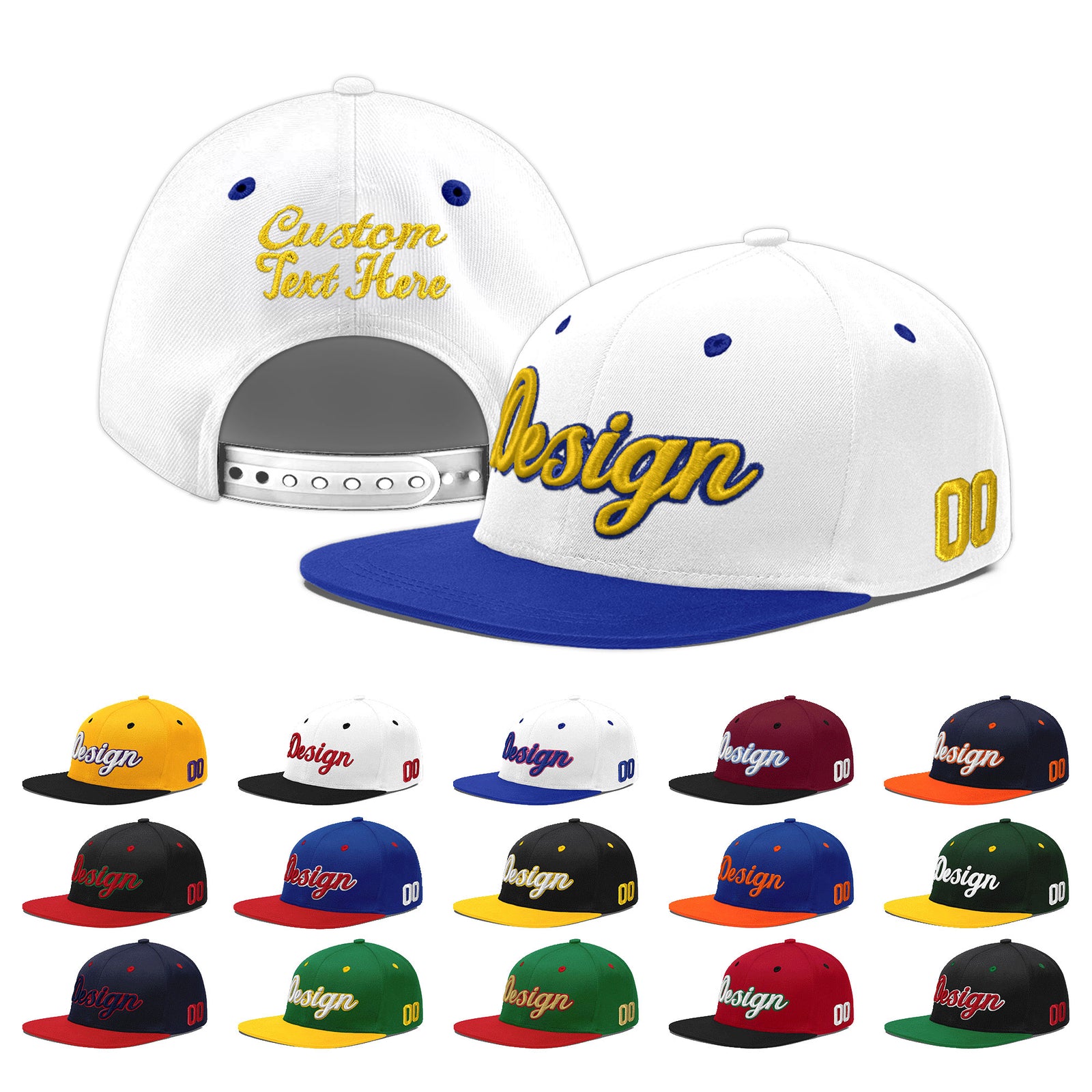 Custom White Royal Blue 19D Puff Embroidery Flat Embroidery Casual Sport Baseball Cap